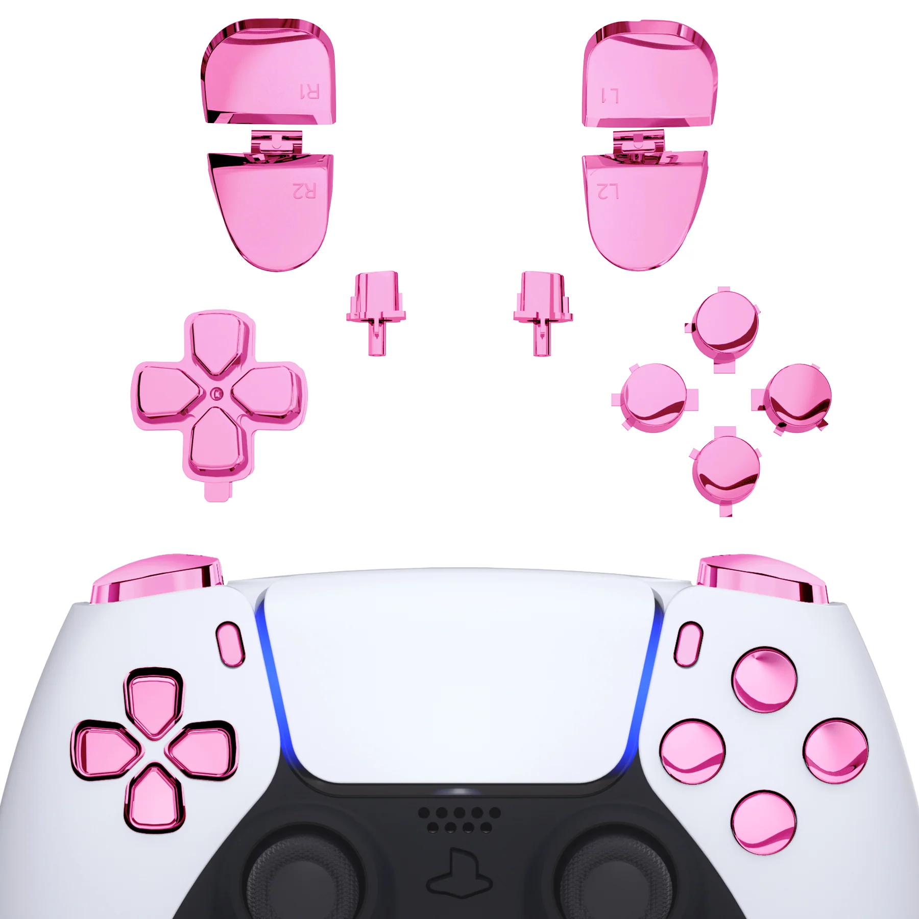 eXtremeRate Replacement Full Set Buttons Compatible with PS5 Controller BDM-030/040/050/060 - Chrome Pink