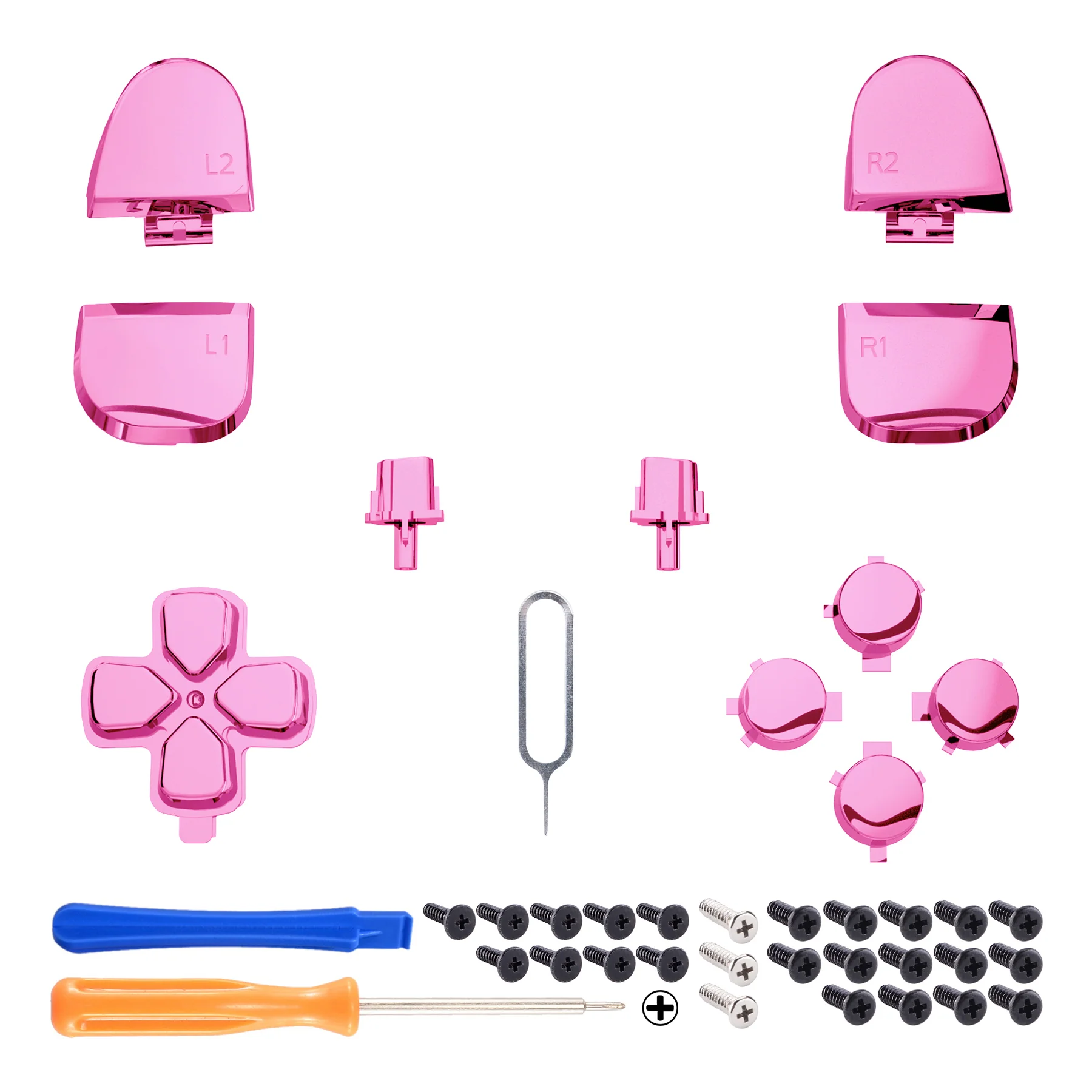 eXtremeRate Replacement Full Set Buttons Compatible with PS5 Controller BDM-030/040/050/060 - Chrome Pink - Image 2
