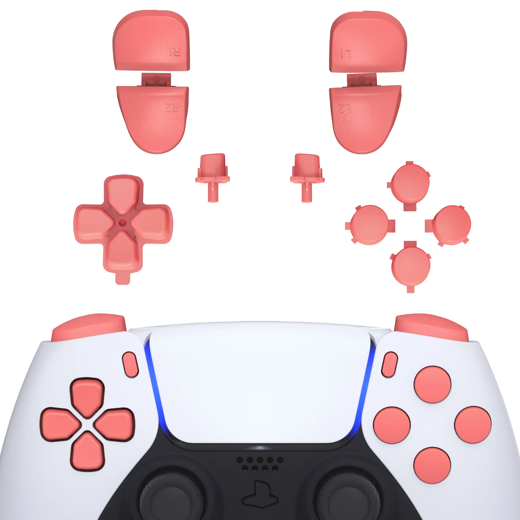 eXtremeRate Replacement Full Set Buttons Compatible with PS5 Controller BDM-030/040/050/060 - Coral