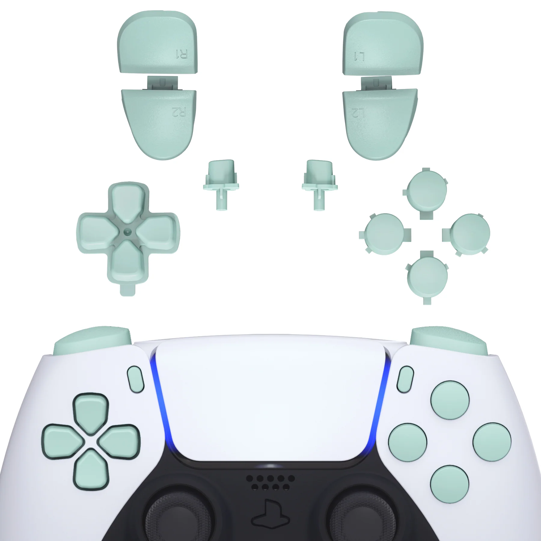 eXtremeRate Replacement Full Set Buttons Compatible with PS5 Controller BDM-030/040/050/060 - Light Cyan