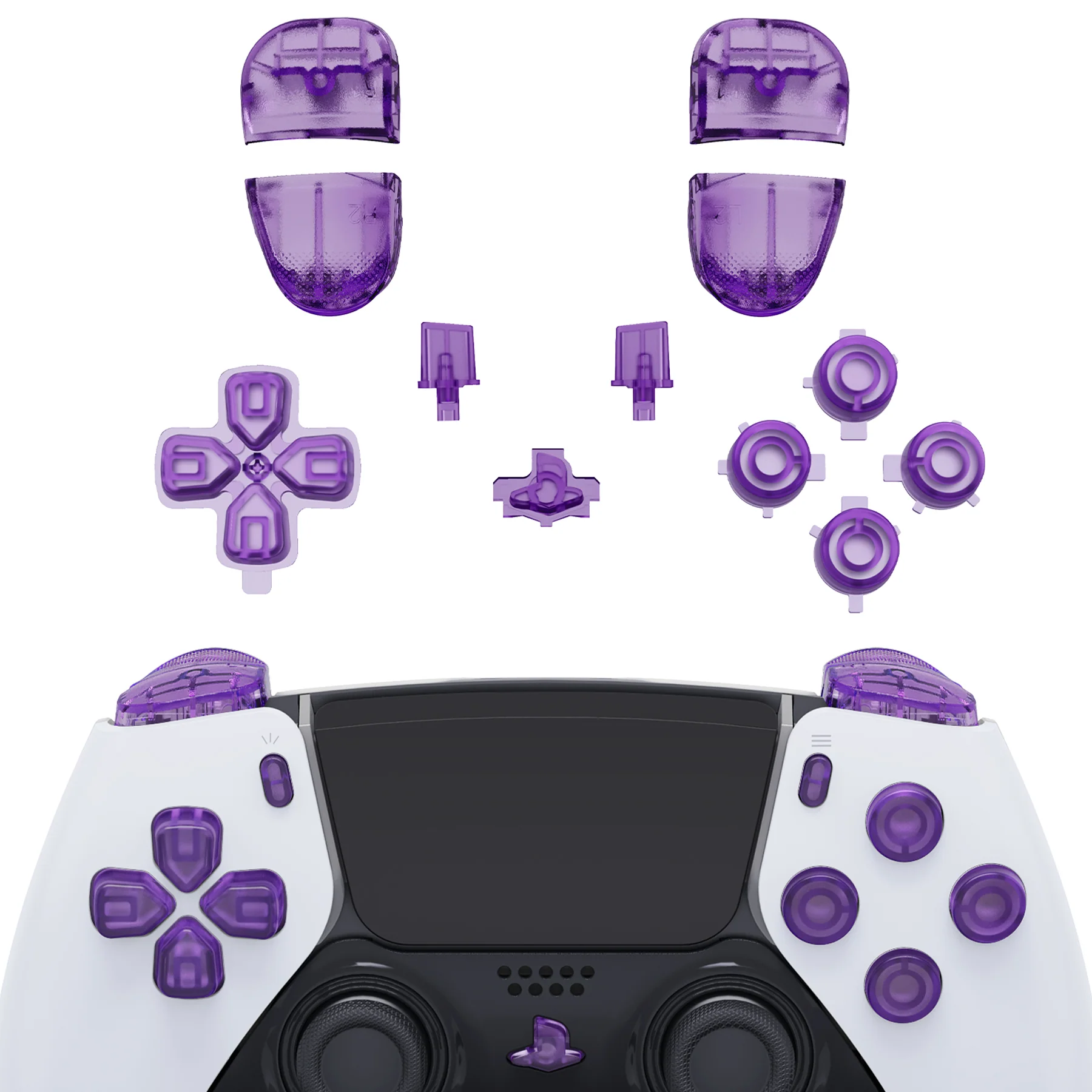 eXtremeRate Replacement Full Set Buttons Compatible with PS5 Edge Controller - Clear Atomic Purple