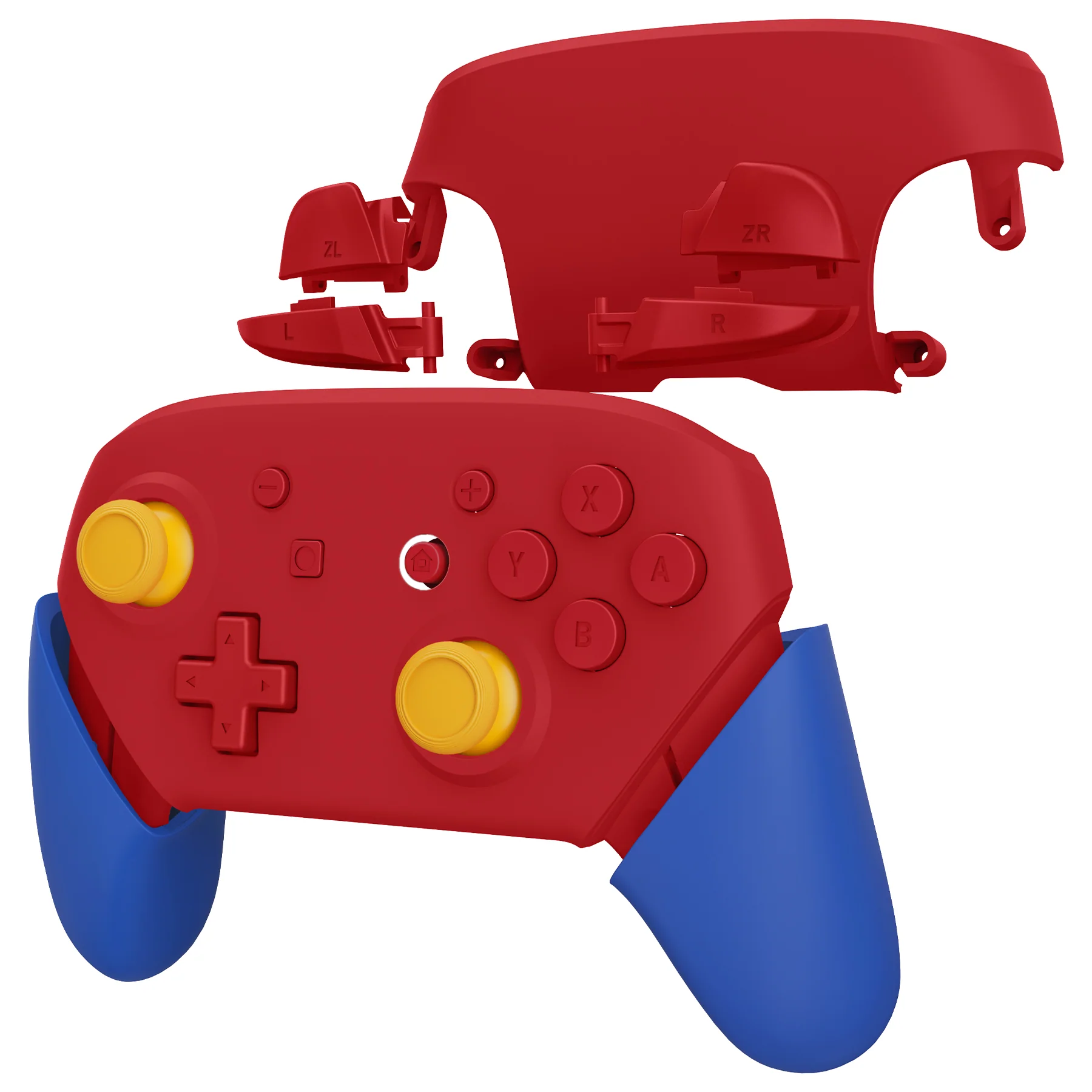 eXtremeRate Replacement Full Set Shell Faceplate Backplate Handles for Nintendo Switch Pro - Passion Red & Blue - Image 3