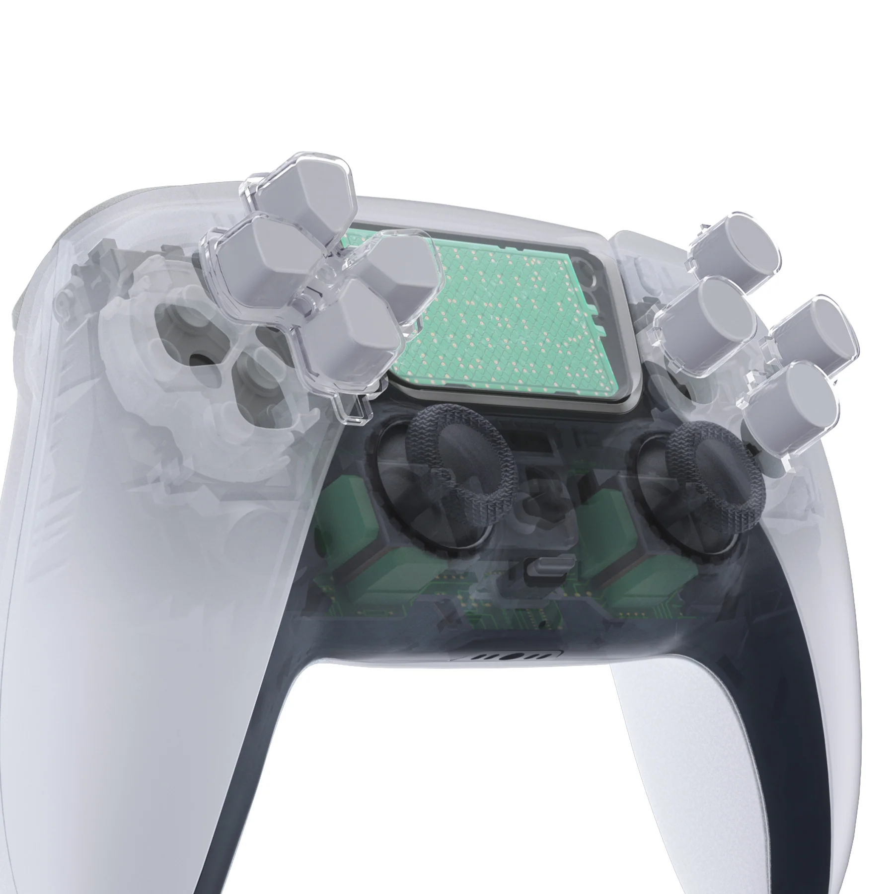eXtremeRate Replacement No Letter Imprint Two-Tone Dpad Action Buttons for PS5 Controller - New Hope Gray & Clear