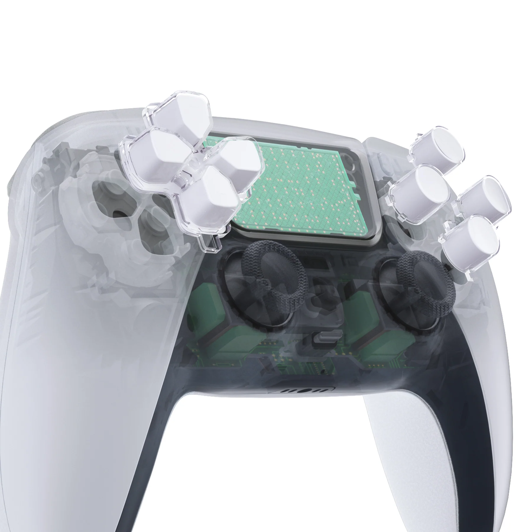 eXtremeRate Replacement No Letter Imprint Two-Tone Dpad Action Buttons for PS5 Controller - Robot White & Clear