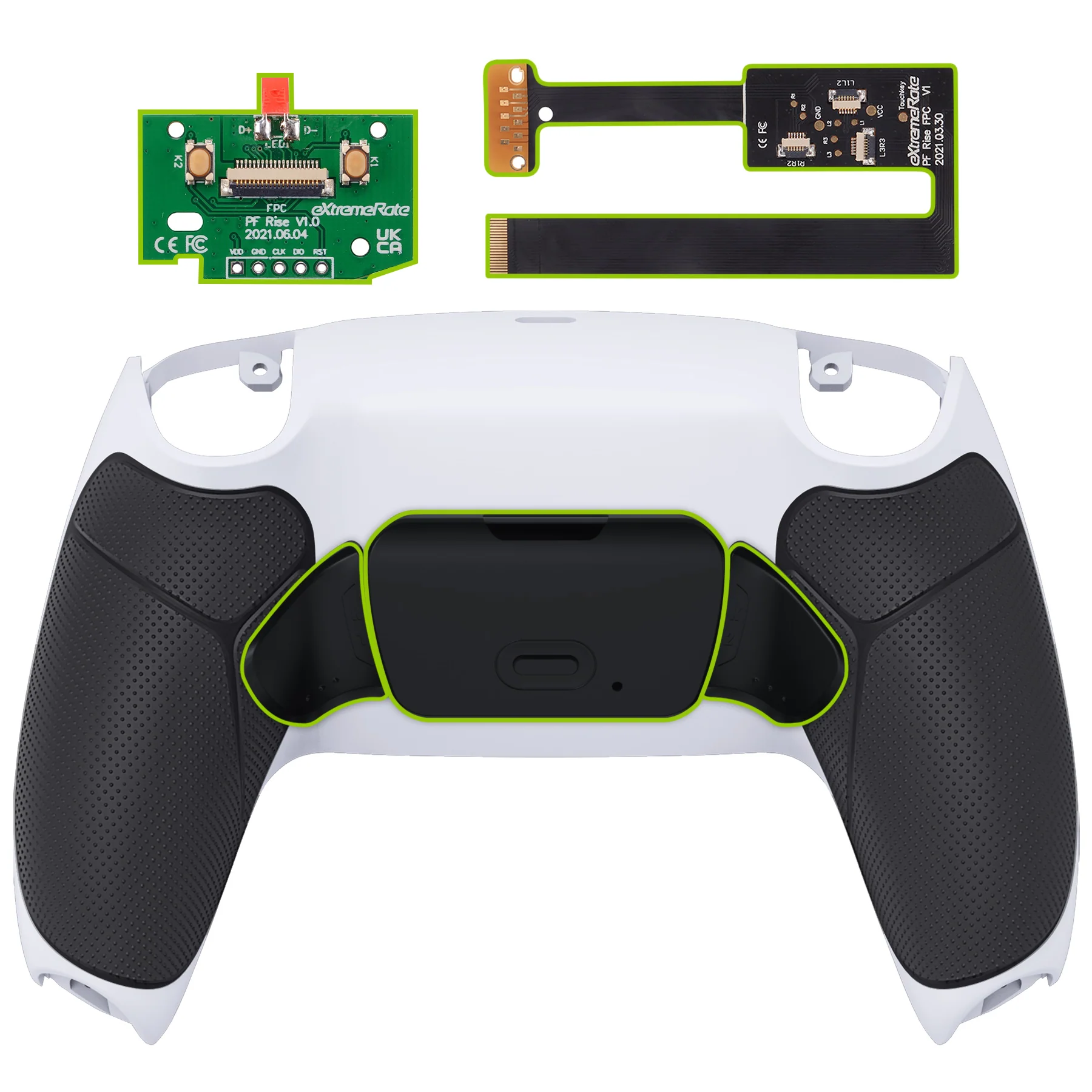 eXtremeRate Remappable Rise 2.0 Remap Kit for PS5 Controller BDM-010 & BDM-020 - Rubberized Black Grip with Black Back Paddles