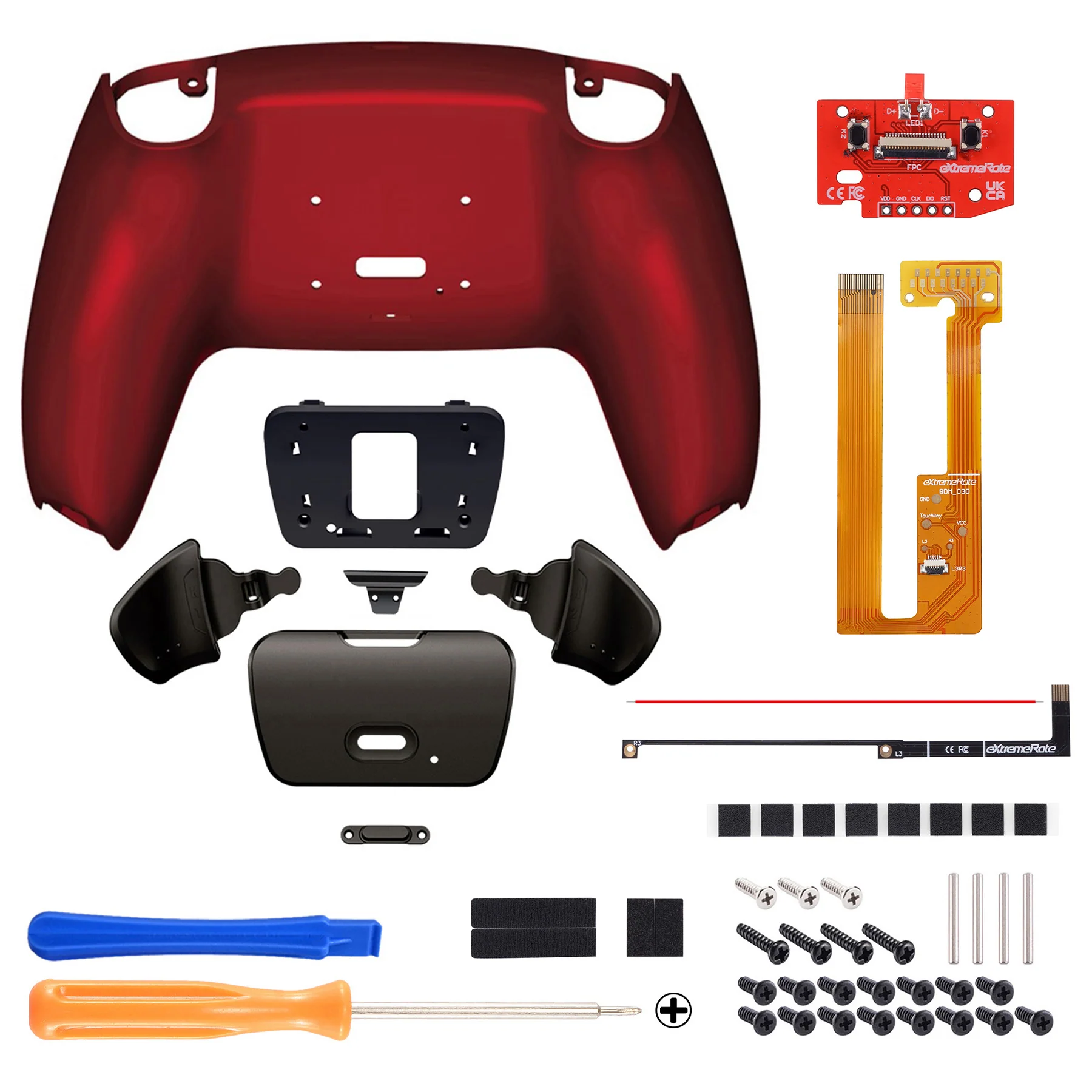 eXtremeRate Black Real Metal Buttons (RMB) Version RISE Remap Kit for PS5 Controller BDM-030/040/050 - Scarlet Red - Image 2