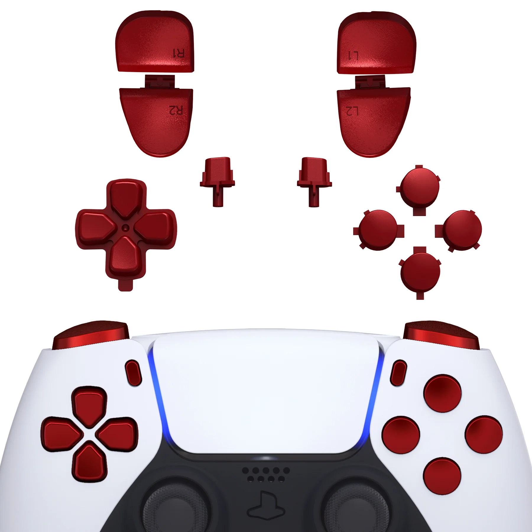 eXtremeRate Replacement Full Set Buttons Compatible with PS5 Controller BDM-030/040/050/060 - Scarlet Red