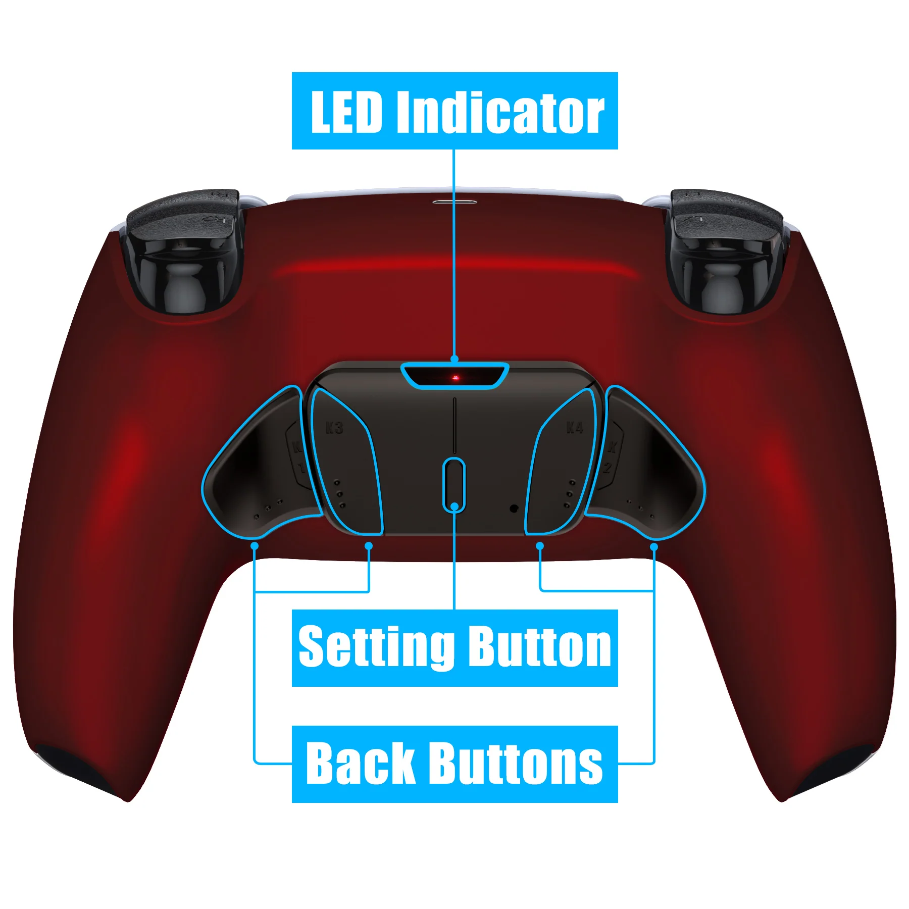 eXtremeRate Black Real Metal Buttons (RMB) Version RISE4 Remap Kit for PS5 Controller BDM-030/040/050 - Scarlet Red - Image 4