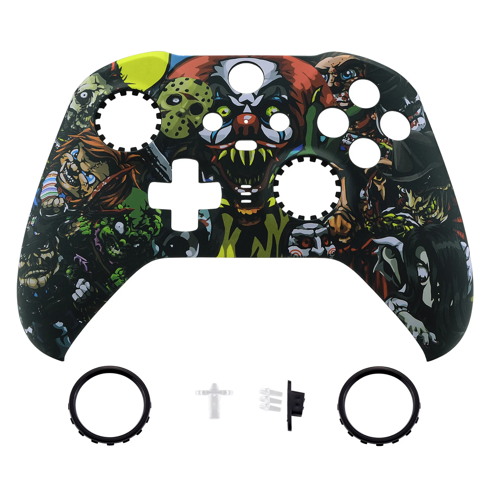 eXtremeRate Replacement Front Housing Shell Case with Accent Rings for Xbox One Elite Series 2 & Elite 2 Core Controller (Model 1797) - Scary Party