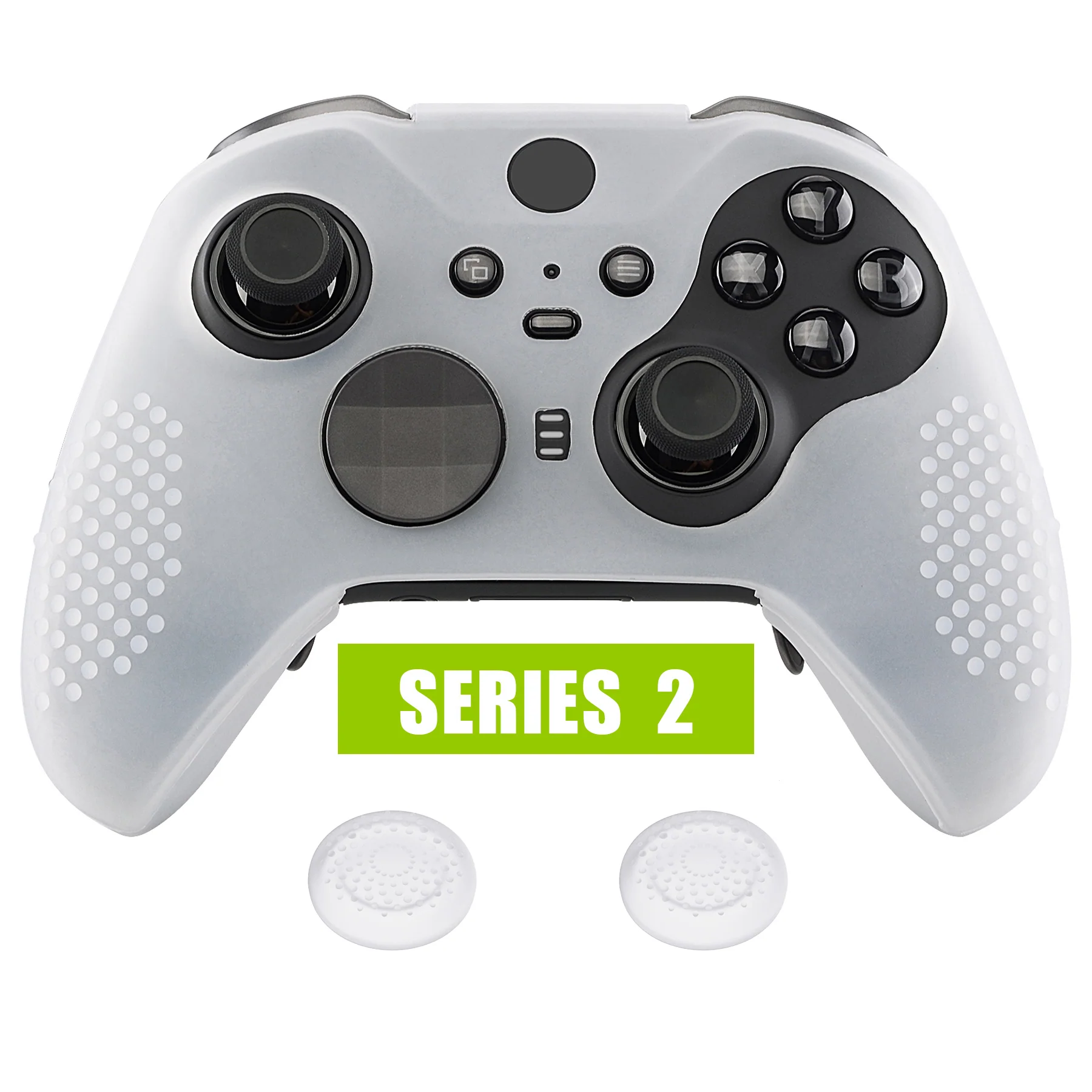 eXtremeRate PlayVital Protective Anti-Slip Silicone Case with Thumb Grips Caps for Xbox One Elite Series 2 & Elite 2 Core Controller - Semi-Transparent Clear