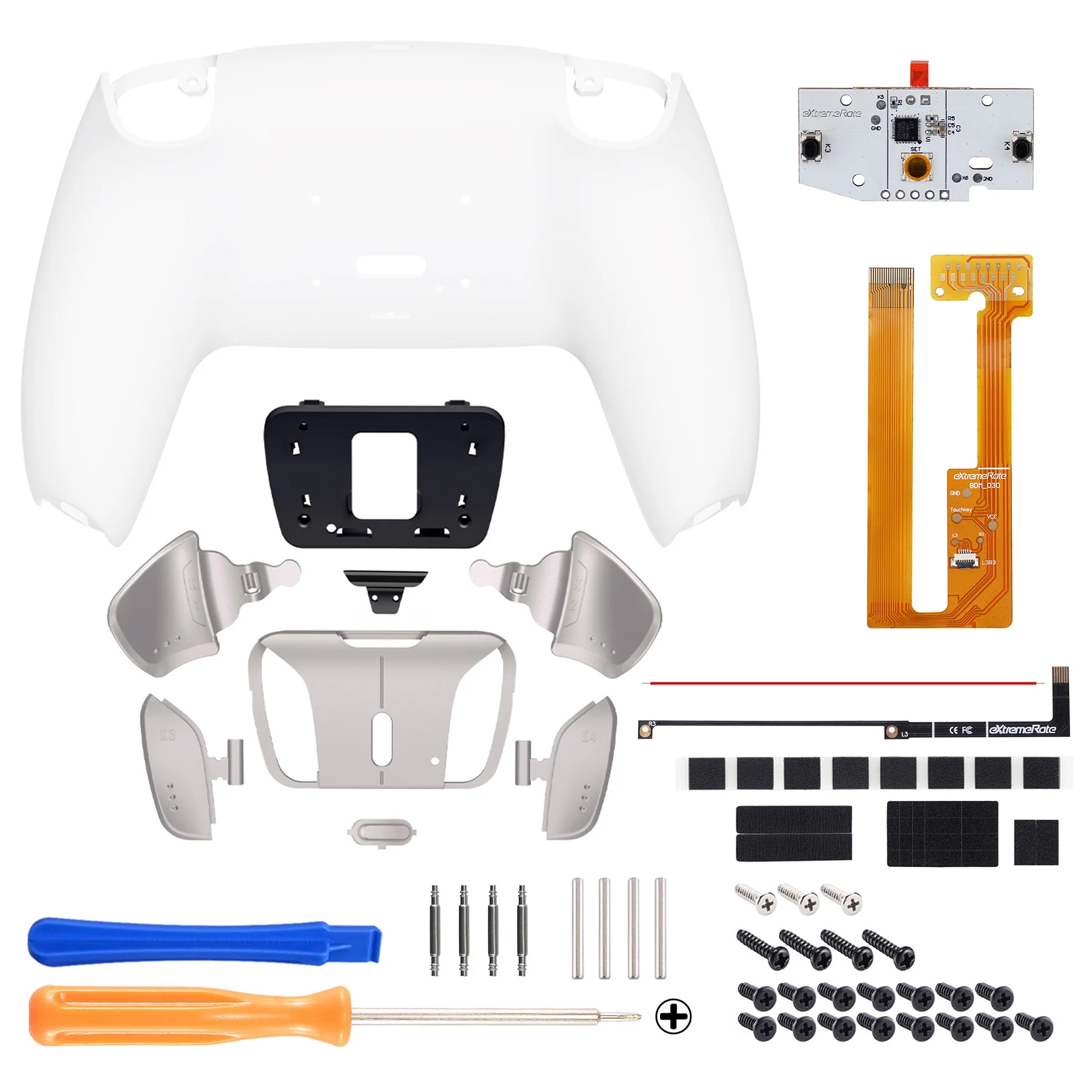 eXtremeRate Silver Real Metal Buttons (RMB) Version RISE4 Remap Kit for PS5 Controller BDM-030/040/050 - White - Image 2