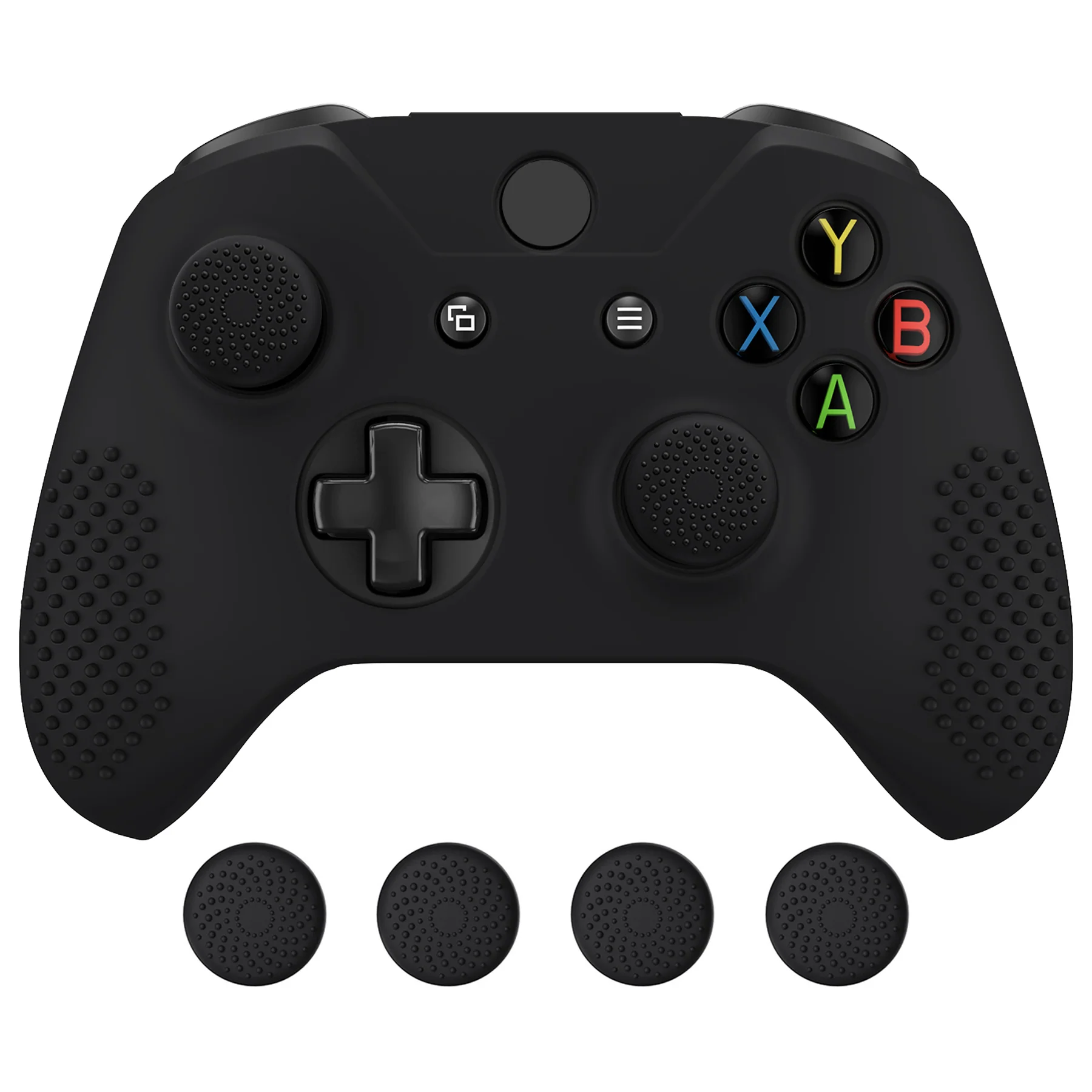 eXtremeRate PlayVital Protective Anti-Slip Silicone Case with Thumb Grips Caps for Xbox One X & S Controller - Black