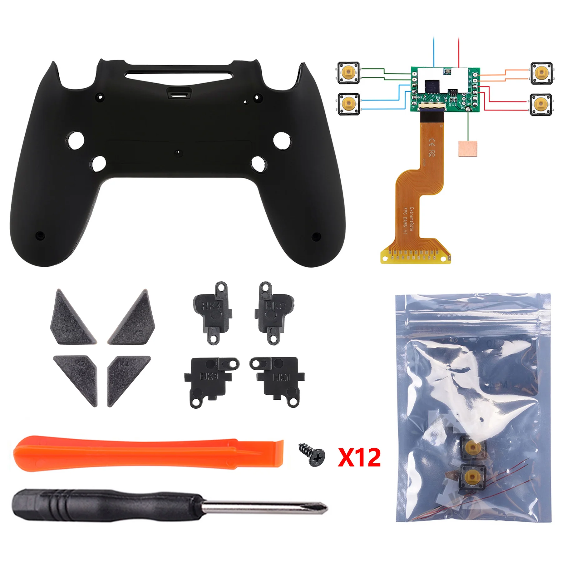 eXtremeRate Dawn Remappable Remap Kit with Redesigned Back Shell & 4 Back Buttons for PS4 Controller JDM 040/050/055 - Black - Image 4