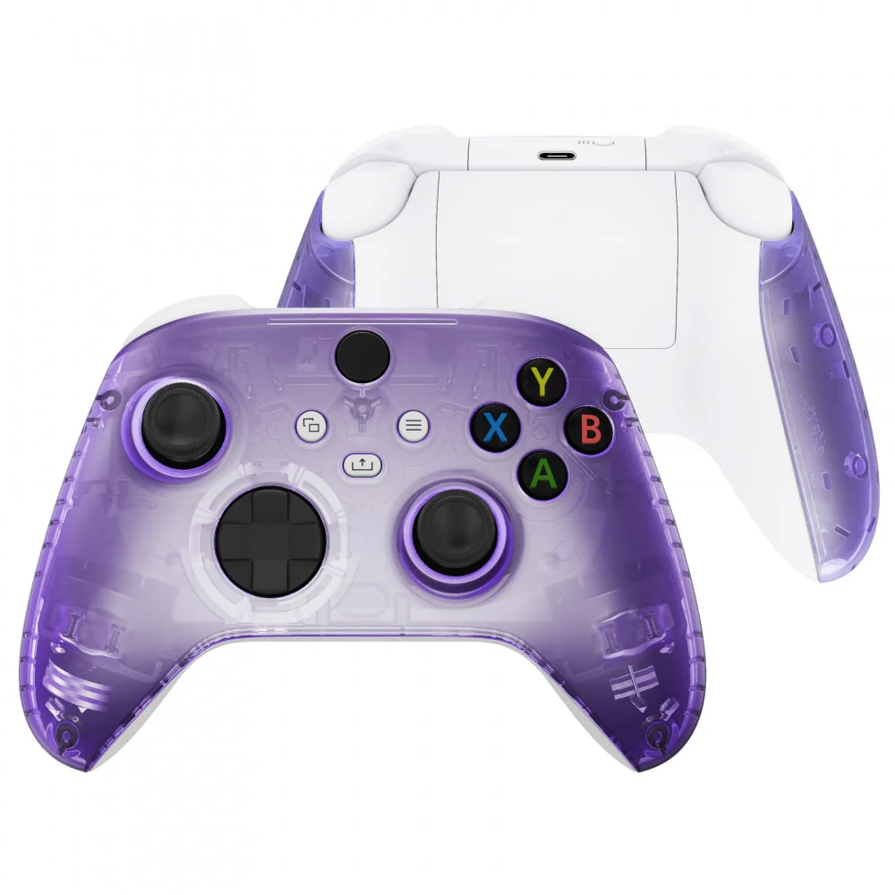 eXtremeRate Replacement Front Housing Shells with Side Rails Panels for Xbox Series X & S Controller - Clear Atomic Purple