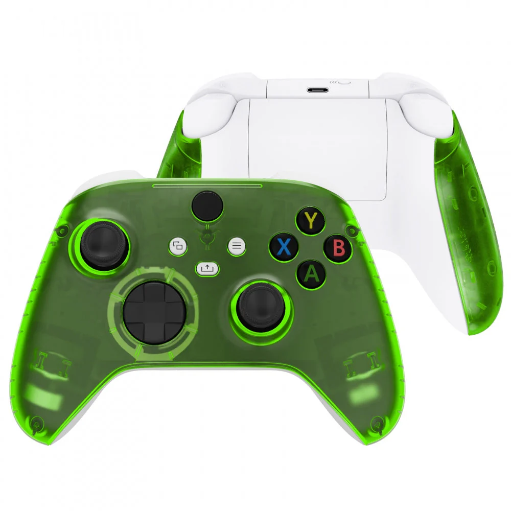 eXtremeRate Replacement Front Housing Shells with Side Rails Panels for Xbox Series X & S Controller - Clear Green