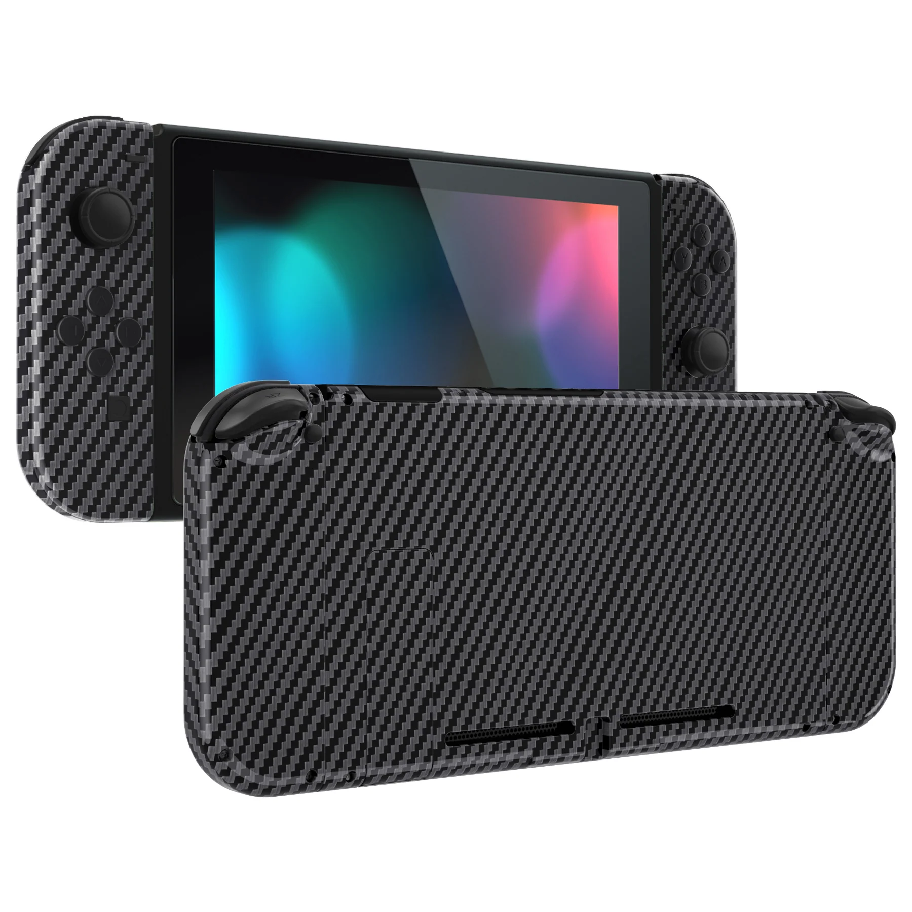 eXtremeRate Replacement Full Set Shells with Buttons for Nintendo Switch - Graphite Carbon Fiber