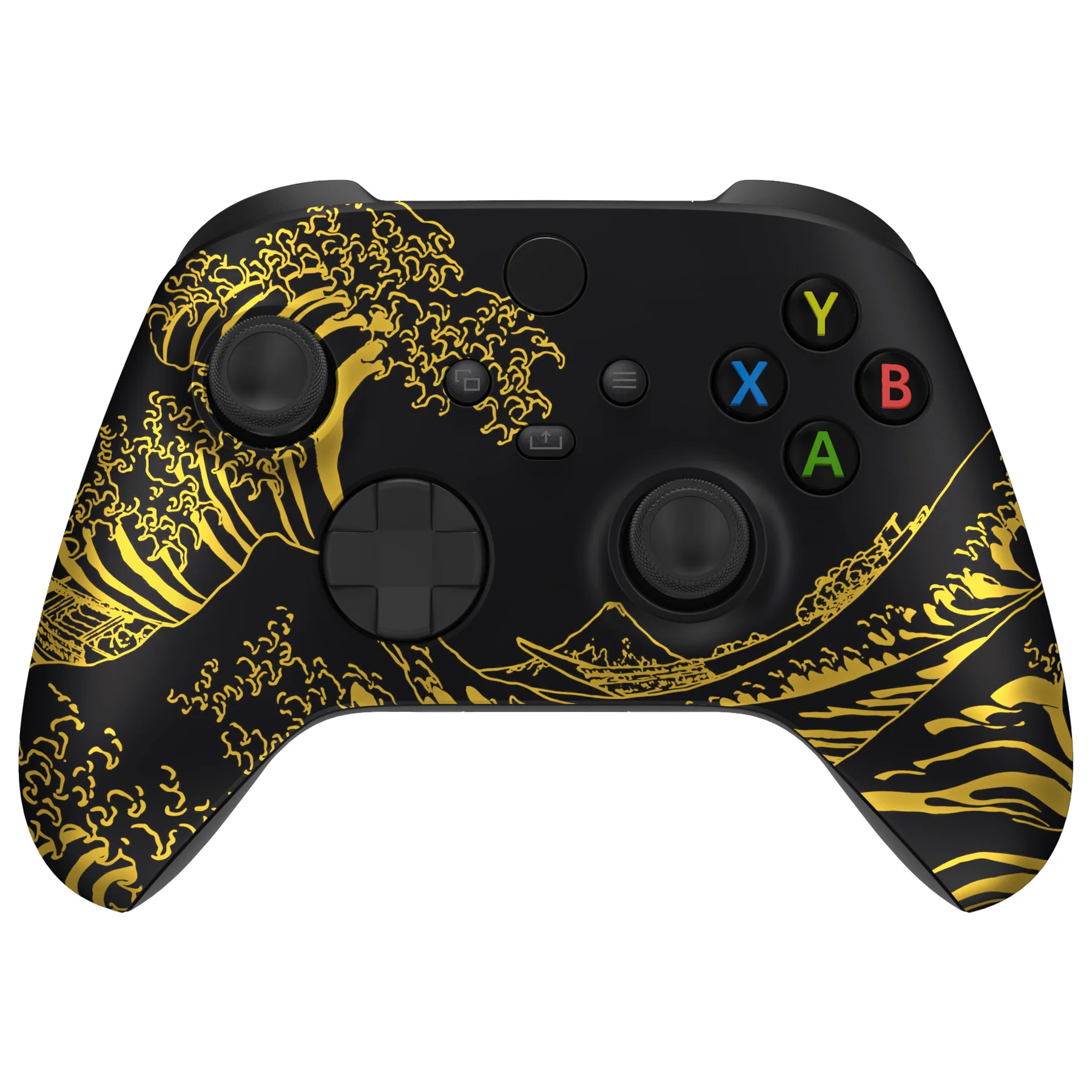 eXtremeRate Replacement Front Housing Shell for Xbox Series X & S Controller - The Great GOLDEN Wave Off Kanagawa - Black