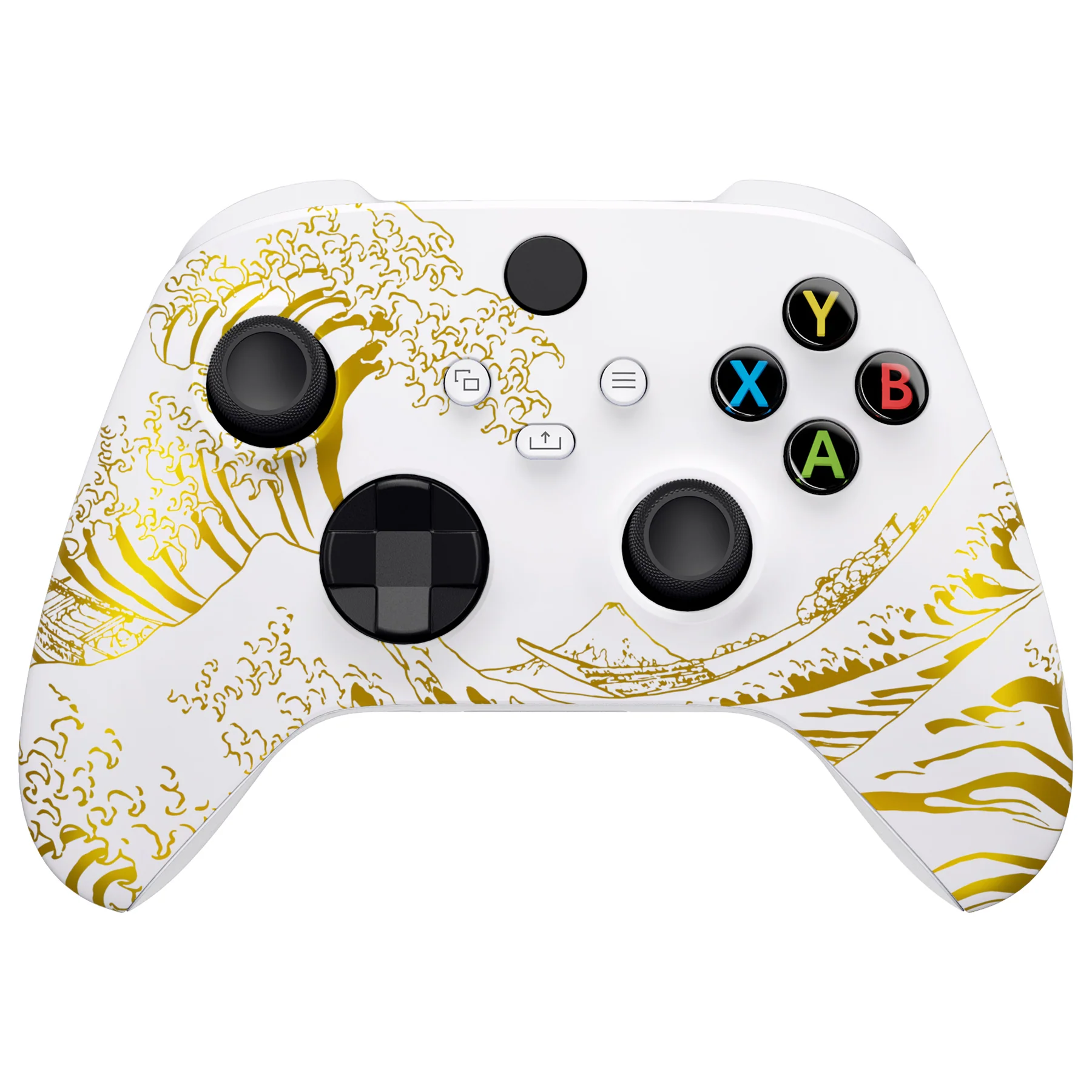 eXtremeRate Replacement Front Housing Shell for Xbox Series X & S Controller - The Great GOLDEN Wave Off Kanagawa - White