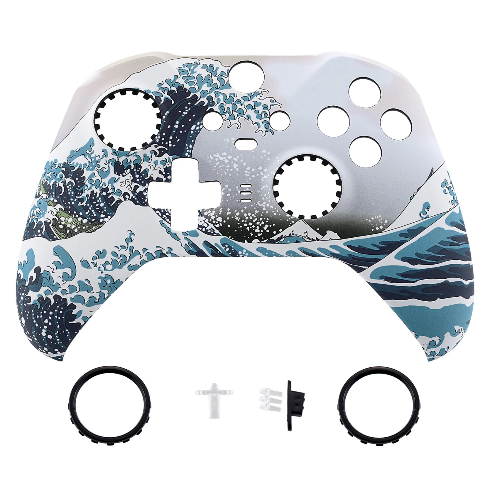 eXtremeRate Replacement Front Housing Shell Case with Accent Rings for Xbox One Elite Series 2 & Elite 2 Core Controller (Model 1797) - The Great Wave