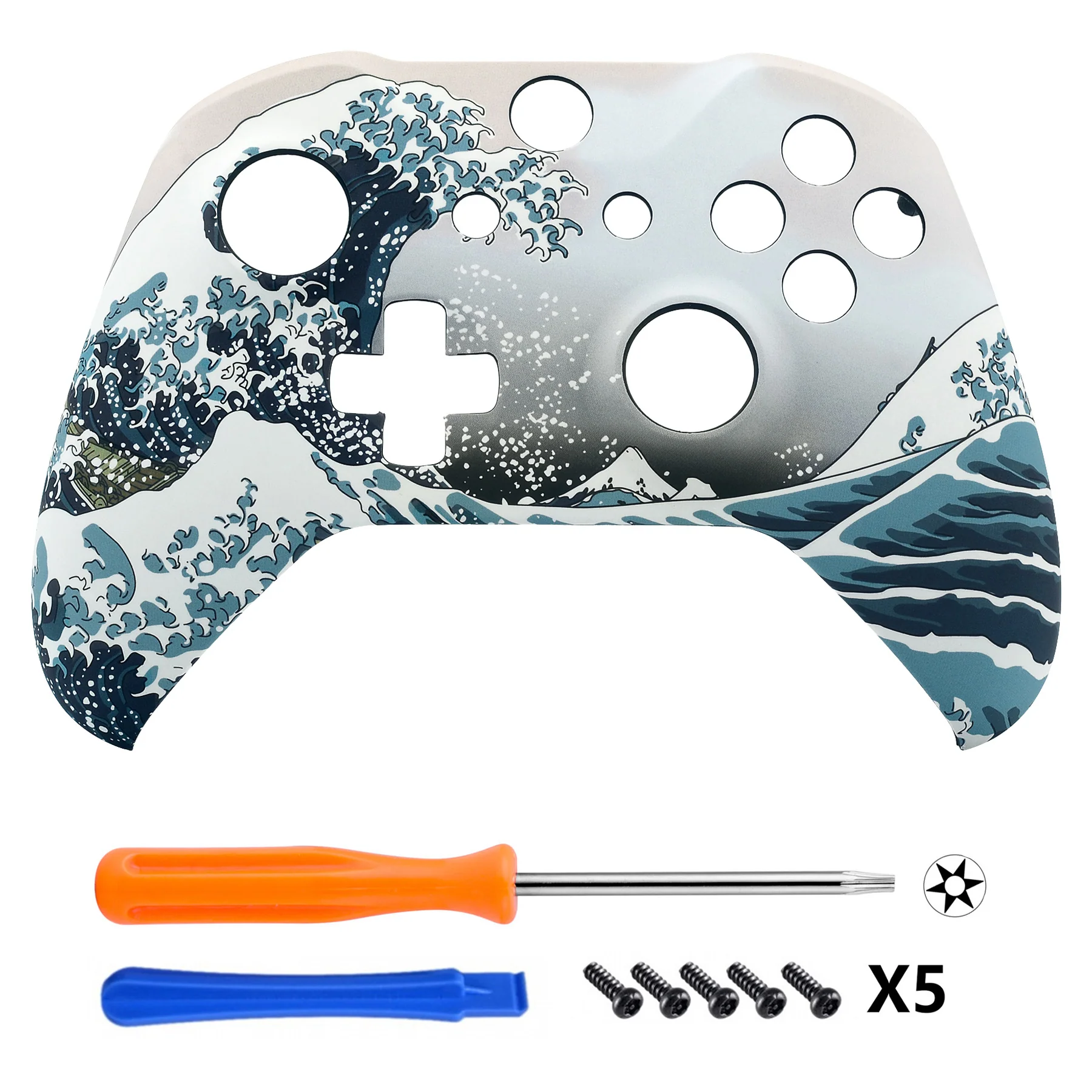 eXtremeRate Replacement Front Housing Shell for Xbox One X & S Controller (Model 1708) - The Great Wave