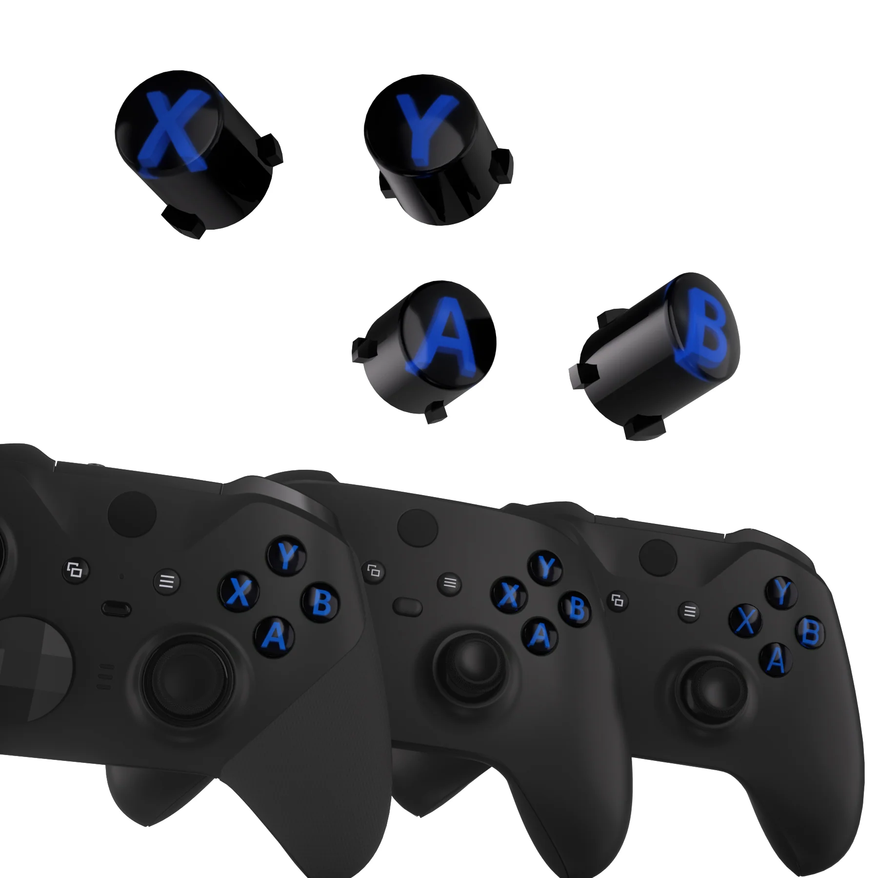 eXtremeRate Three-Tone ABXY Action Buttons with Classic Symbols for Xbox Series X/S Controller & Xbox One X/S & Xbox One Elite V1/V2 Controller - Black & Clear & Blue - Image 4