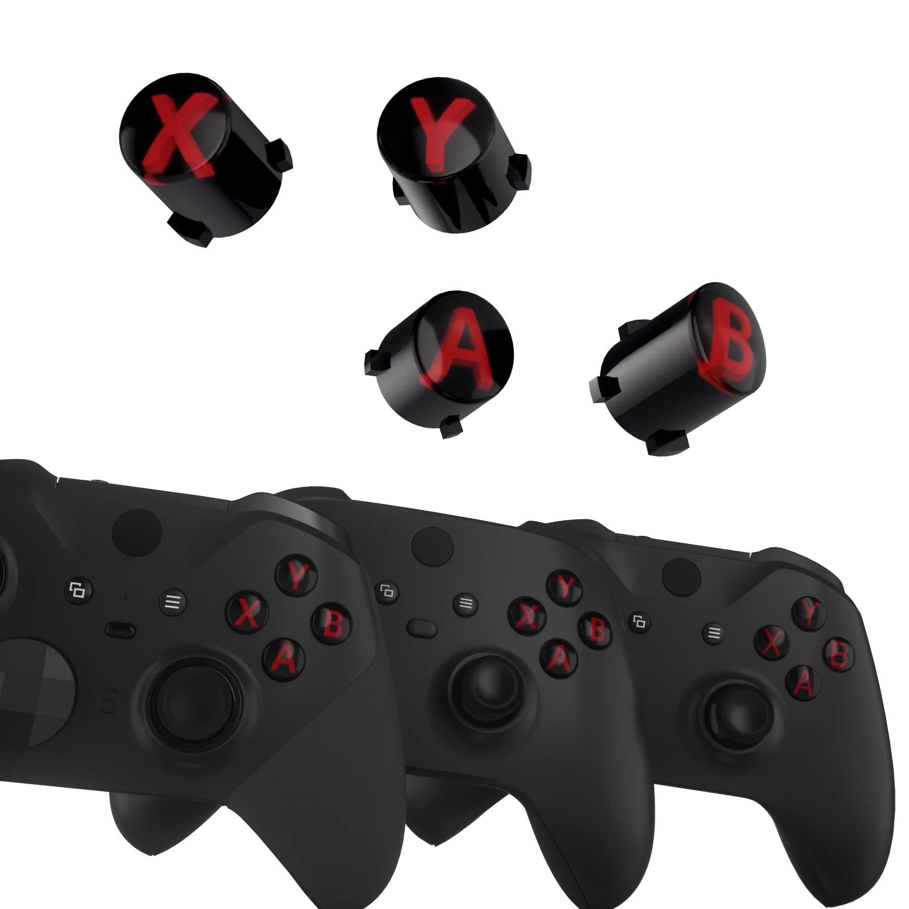 eXtremeRate Three-Tone ABXY Action Buttons with Classic Symbols for Xbox Series X/S Controller & Xbox One X/S & Xbox One Elite V1/V2 Controller - Black & Clear & Carmine Red - Image 4