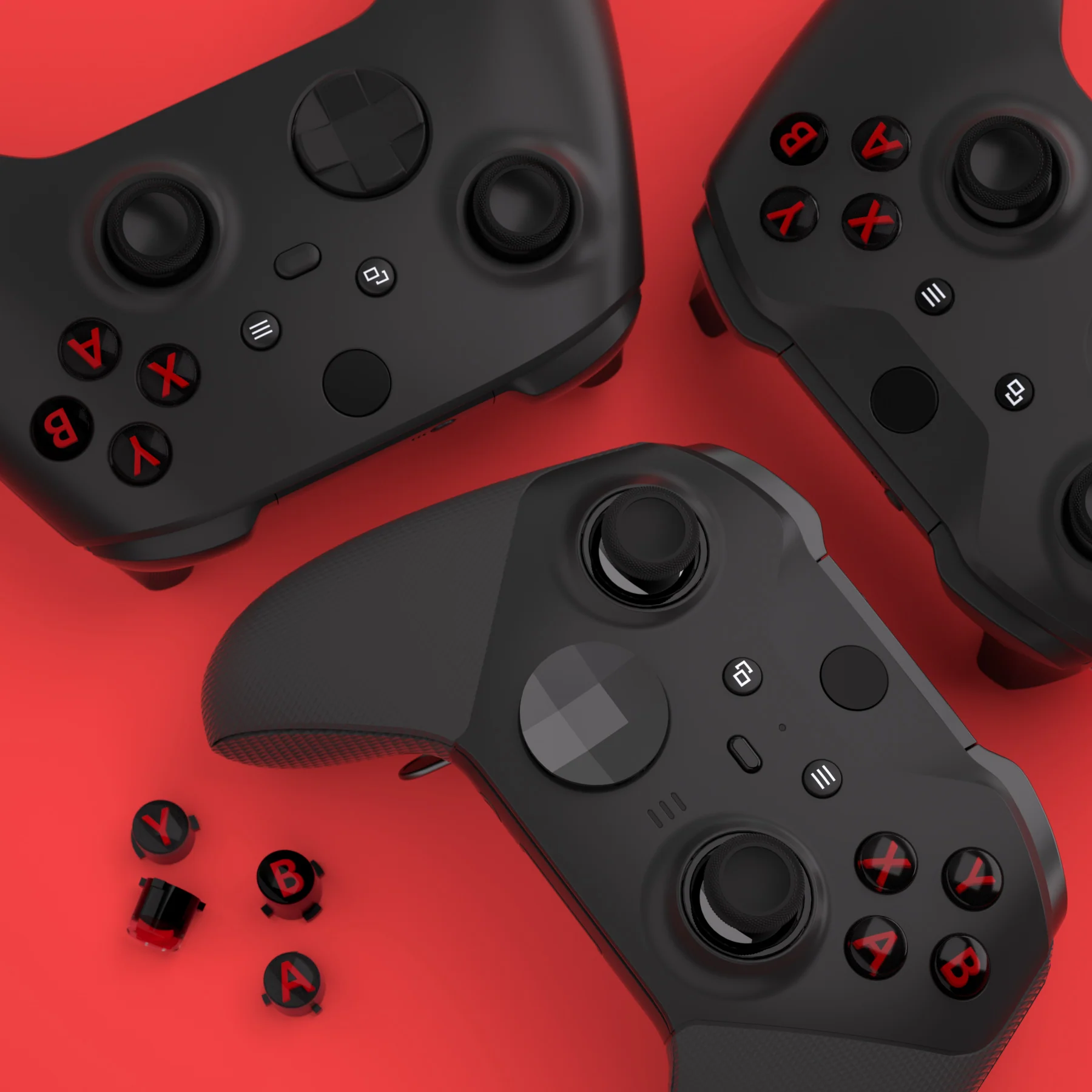 eXtremeRate Three-Tone ABXY Action Buttons with Classic Symbols for Xbox Series X/S Controller & Xbox One X/S & Xbox One Elite V1/V2 Controller - Black & Clear & Carmine Red - Image 7