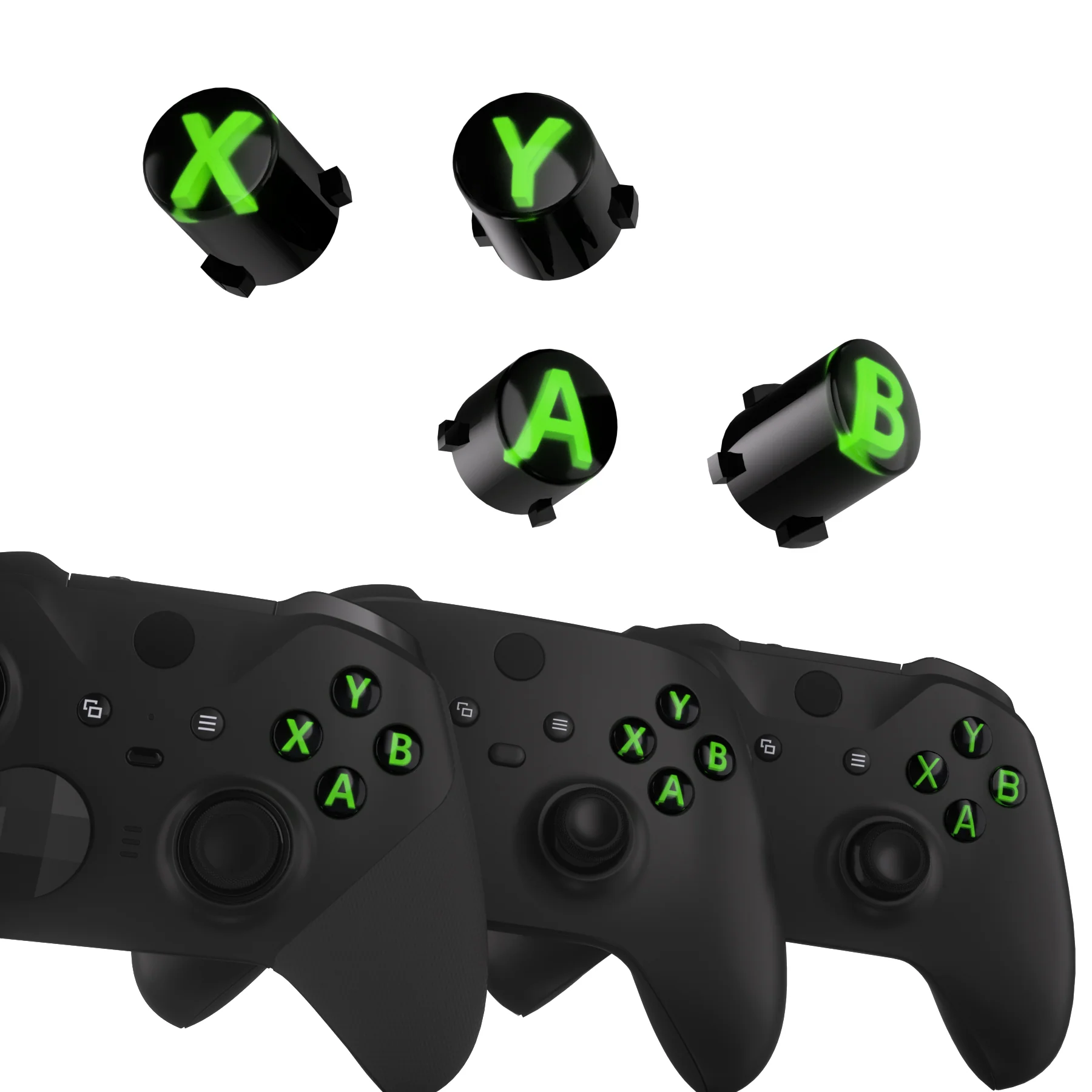 eXtremeRate Three-Tone ABXY Action Buttons with Classic Symbols for Xbox Series X/S Controller & Xbox One X/S & Xbox One Elite V1/V2 Controller - Black & Clear & Green - Image 4