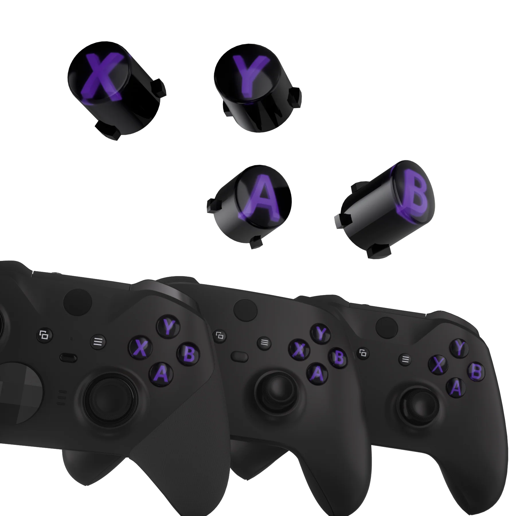 eXtremeRate Three-Tone ABXY Action Buttons with Classic Symbols for Xbox Series X/S Controller & Xbox One X/S & Xbox One Elite V1/V2 Controller - Black & Clear & Purple - Image 4