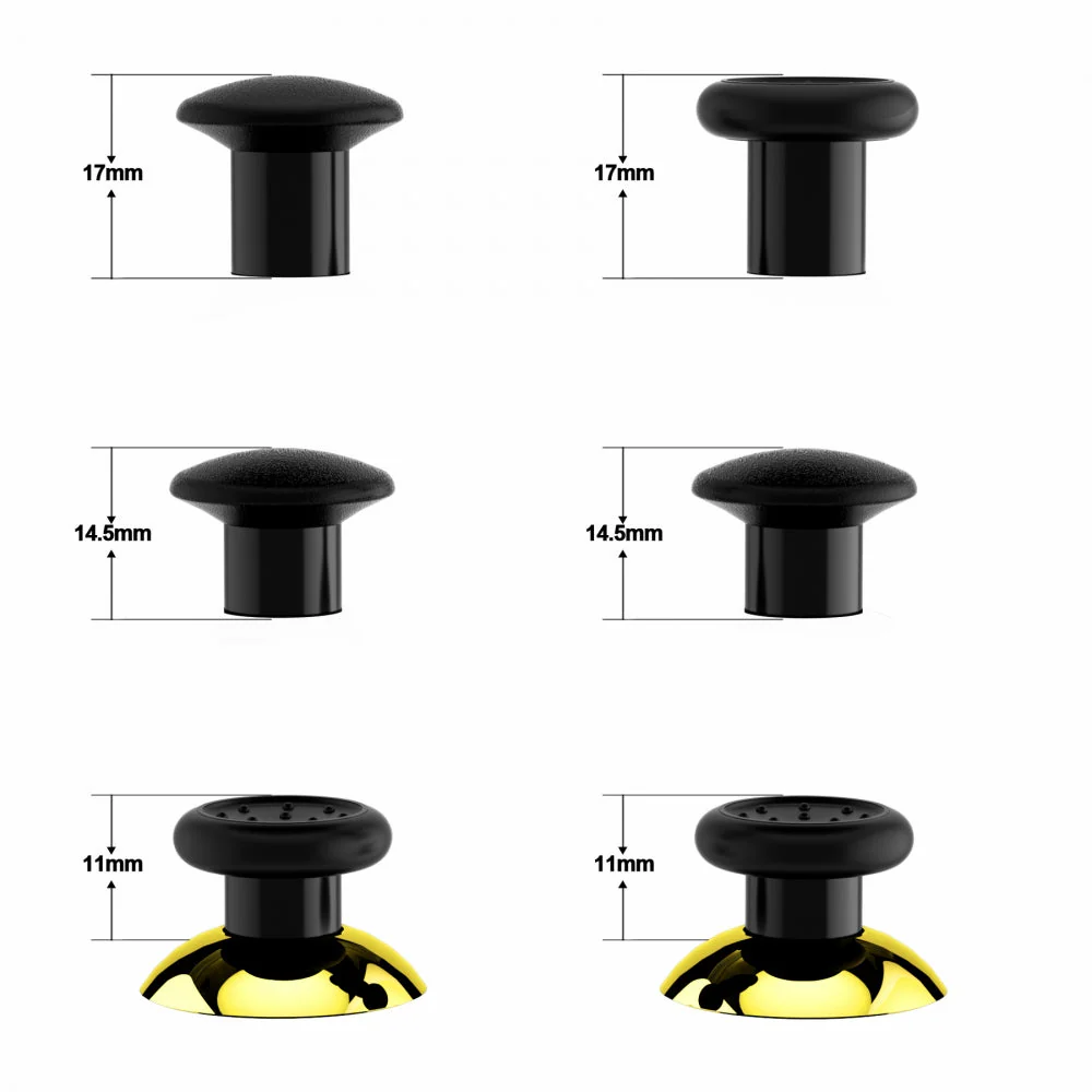 eXtremeRate ThumbsGear Interchangeable Ergonomic Thumbstick with 3 Height Domed and Concave Grips Adjustable Joystick for PS5 & PS4 Controller - Chrome Glossy Gold & Black - Image 4