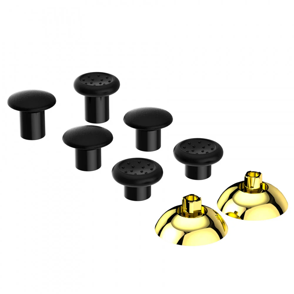 eXtremeRate ThumbsGear Interchangeable Ergonomic Thumbstick with 3 Height Domed and Concave Grips Adjustable Joystick for PS5 & PS4 Controller - Chrome Glossy Gold & Black - Image 6