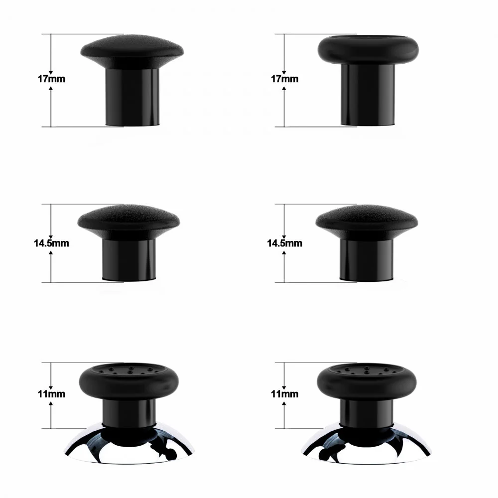 eXtremeRate ThumbsGear Interchangeable Ergonomic Thumbstick with 3 Height Domed and Concave Grips Adjustable Joystick for PS5 & PS4 Controller - Chrome Glossy Silver & Black - Image 4
