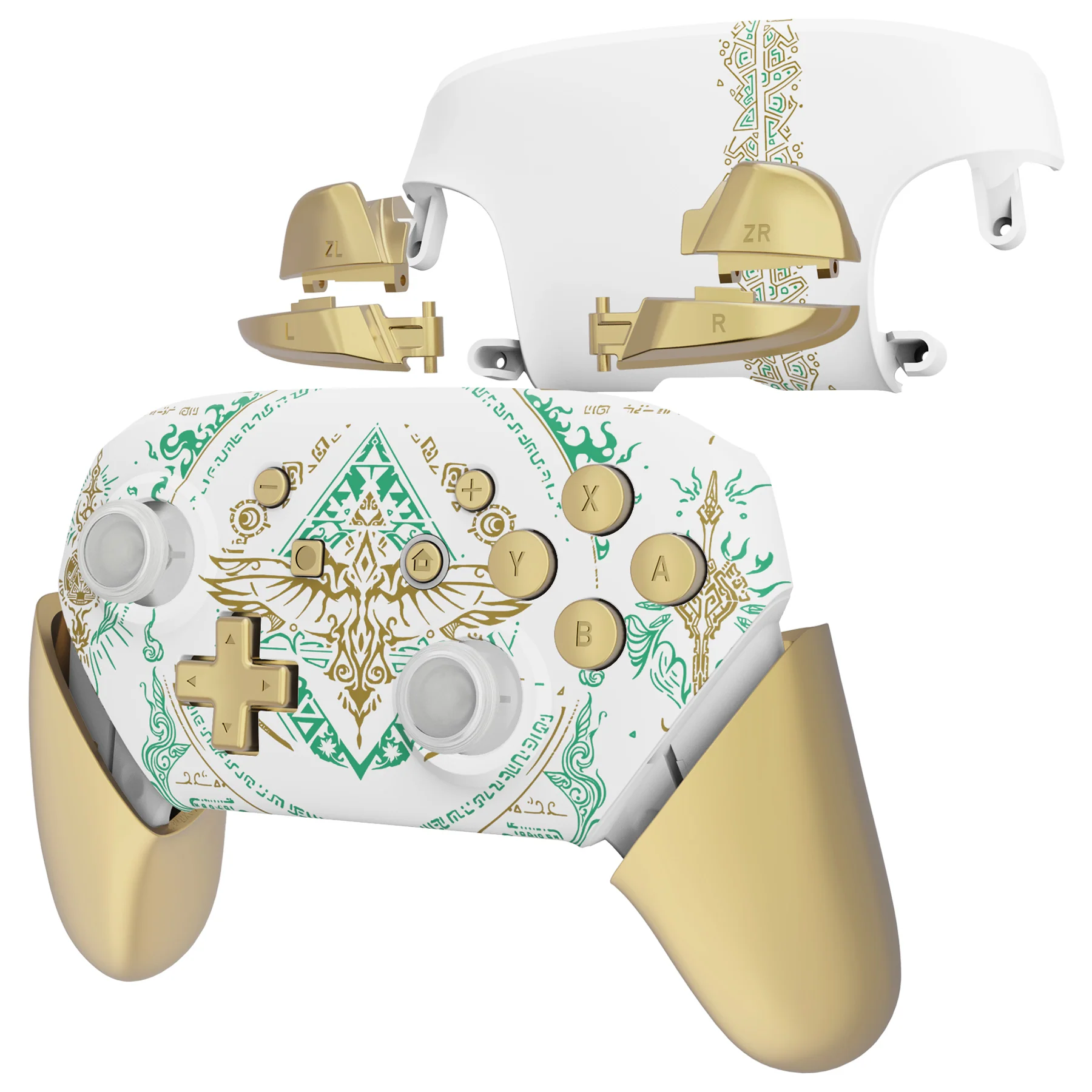 eXtremeRate Replacement Full Set Shell Faceplate Backplate Handles with Button Kit for Nintendo Switch Pro - Glow in Dark - Totem of Kingdom Black - Image 8