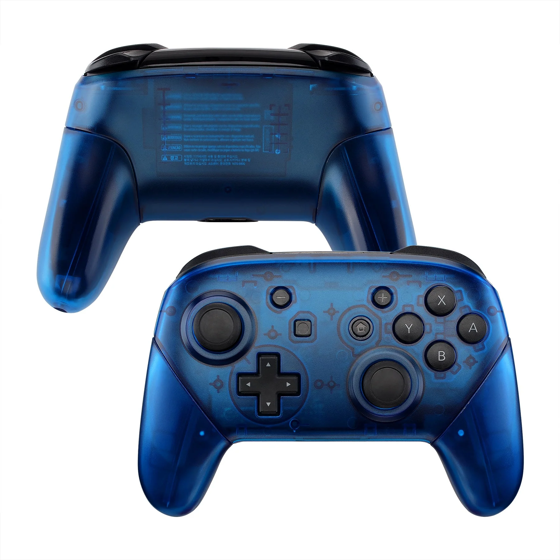 eXtremeRate Replacement Full Set Shell Faceplate Backplate Handles for Nintendo Switch Pro - Transparent Clear Blue