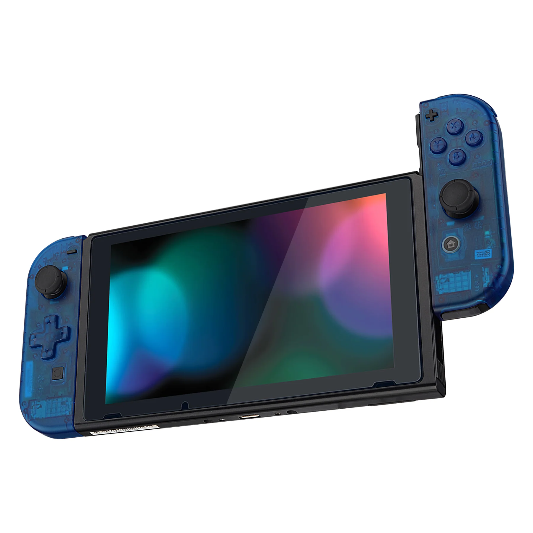eXtremeRate Dpad Version Replacement Full Set Shell Case with Buttons for Joycon of NS Switch - Transparent Clear Blue - Image 5