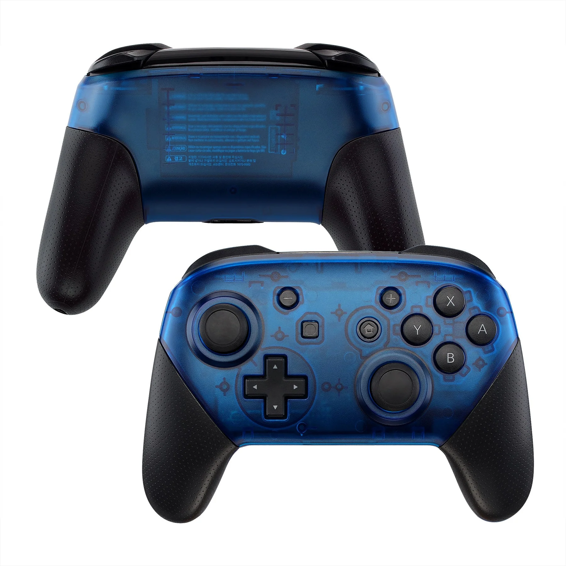 eXtremeRate Replacement Faceplate and Backplate for Nintendo Switch Pro Controller - Transparent Clear Blue