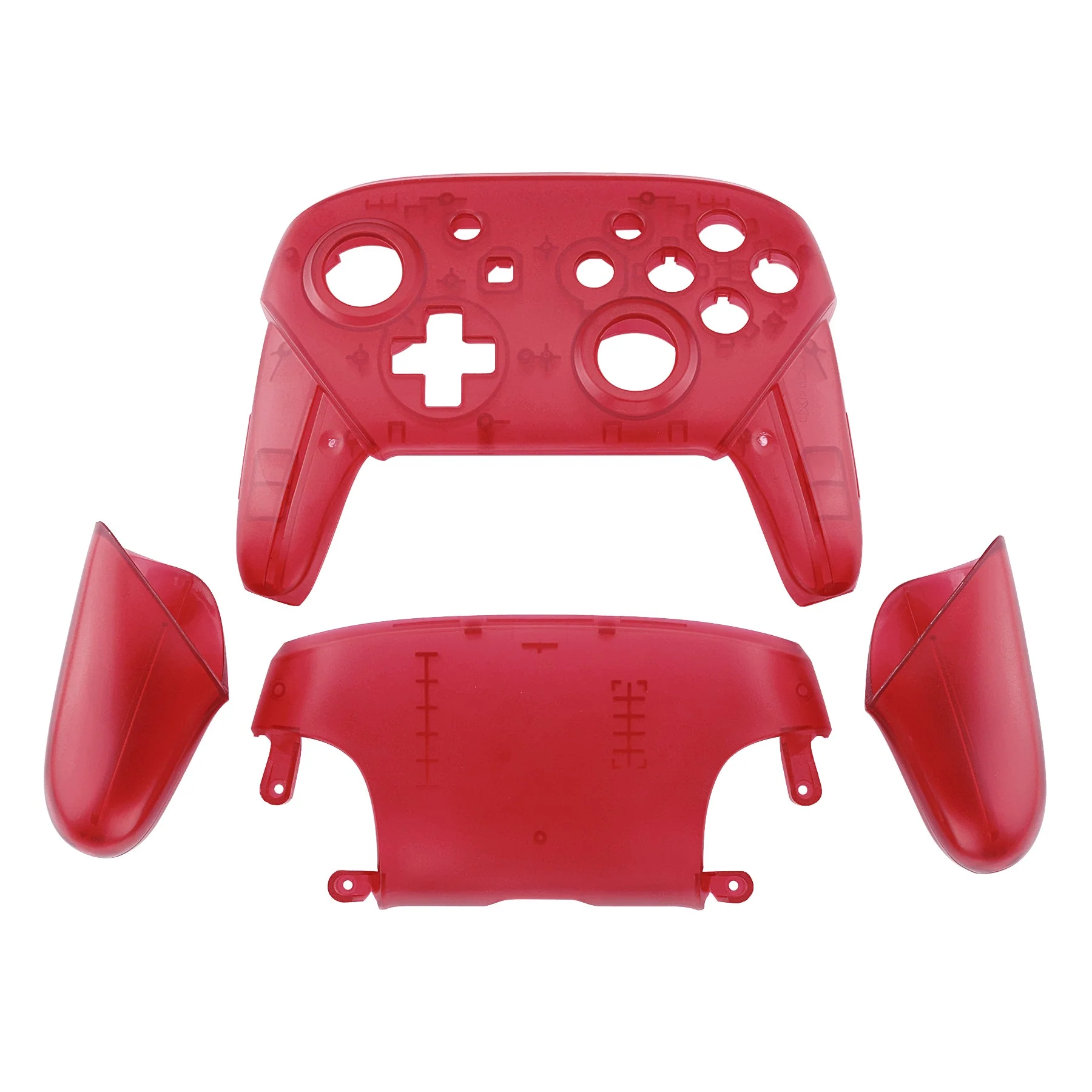 eXtremeRate Replacement Full Set Shell Faceplate Backplate Handles for Nintendo Switch Pro - Transparent Clear Red - Image 2