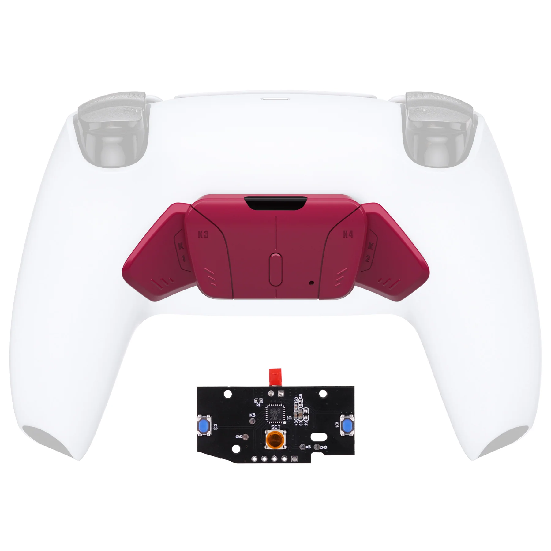 eXtremeRate Turn RISE to RISE4 Kit – Redesigned K1 K2 K3 K4 Back Buttons Housing & Remap PCB Board for eXtremeRate RISE & RISE4 Remap kit, Compatible with PS5 Controller - Cosmic Red