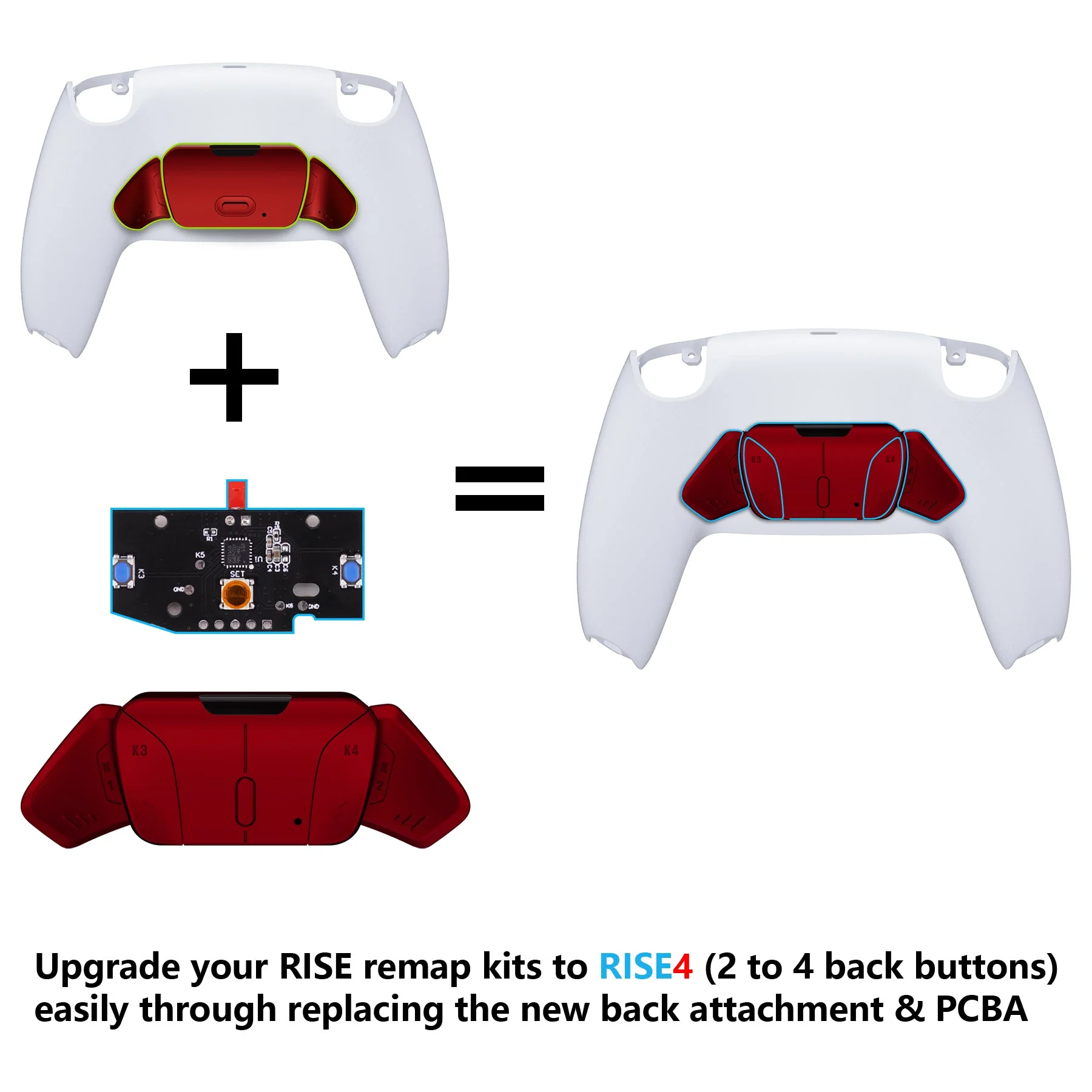 eXtremeRate Turn RISE to RISE4 Kit – Redesigned K1 K2 K3 K4 Back Buttons Housing & Remap PCB Board for eXtremeRate RISE & RISE4 Remap kit, Compatible with PS5 Controller - Scarlet Red - Image 2