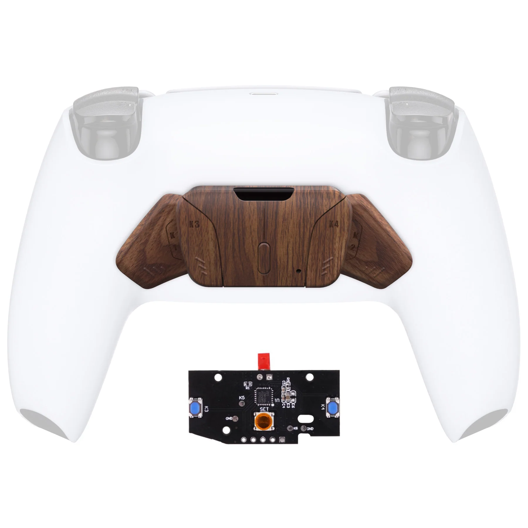 eXtremeRate Turn RISE to RISE4 Kit – Redesigned K1 K2 K3 K4 Back Buttons Housing & Remap PCB Board for eXtremeRate RISE & RISE4 Remap kit, Compatible with PS5 Controller - Wood Grain