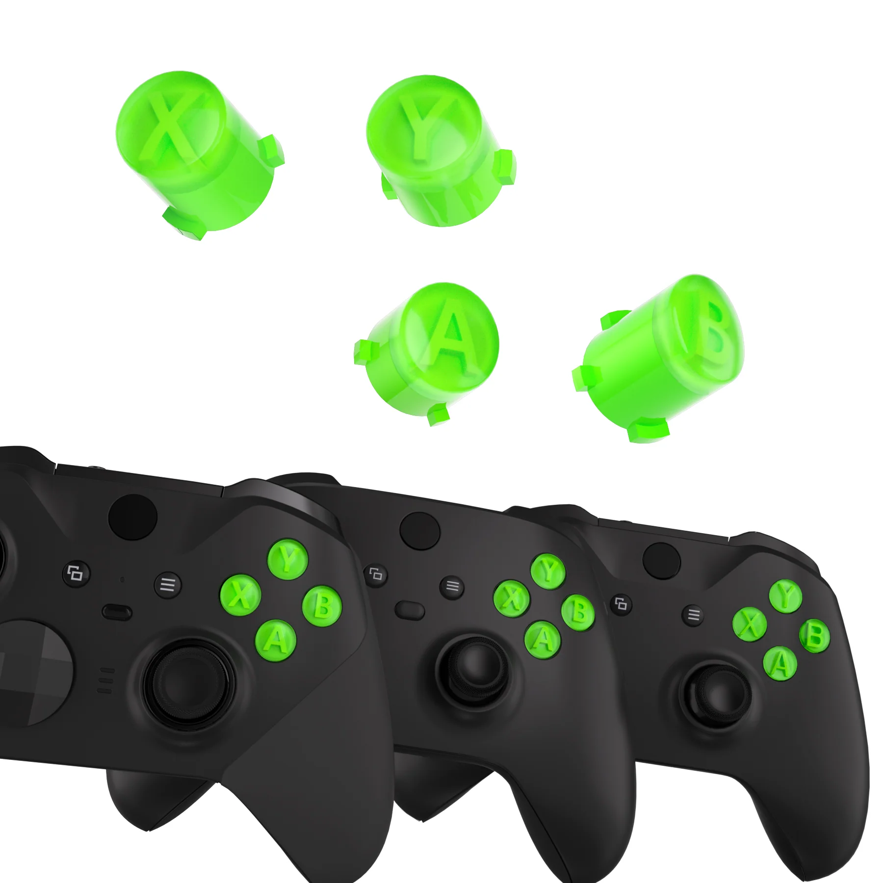eXtremeRate Two-Tone ABXY Action Buttons with Classic Symbols for Xbox Series X/S Controller & Xbox One X/S & Xbox One Elite V1/V2 Controller - Green & Clear - Image 4