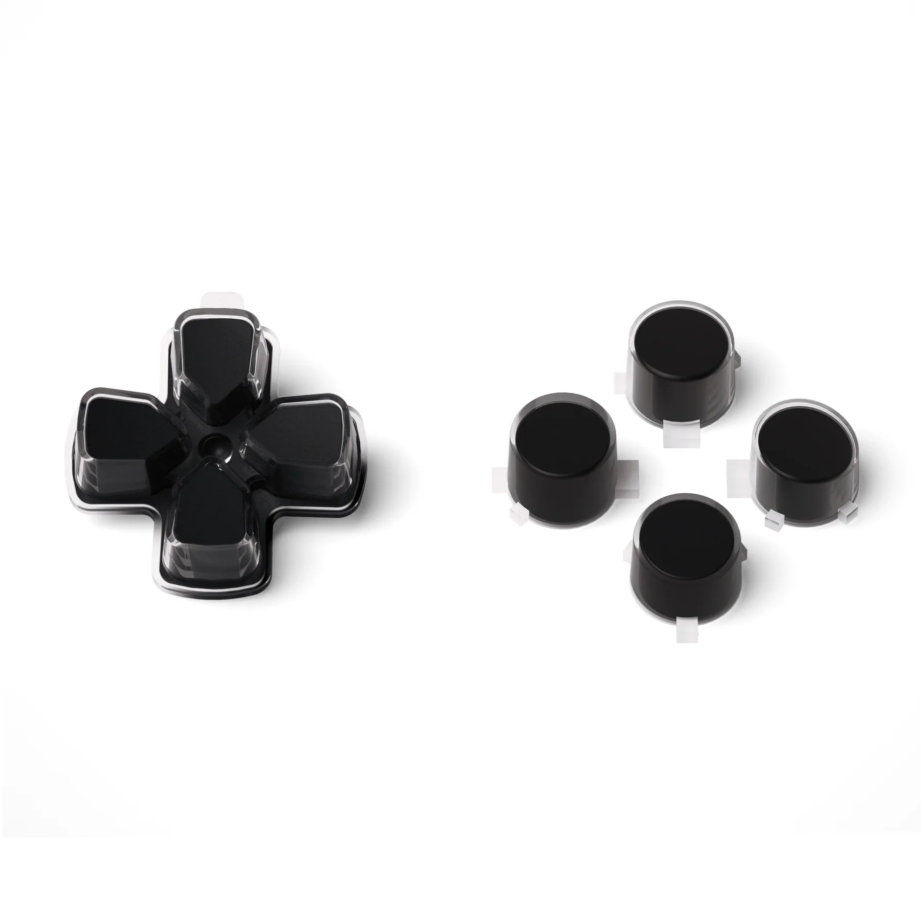 eXtremeRate Replacement No Letter Imprint Two-Tone Dpad Action Buttons for PS5 Controller - Black & Clear - Image 2