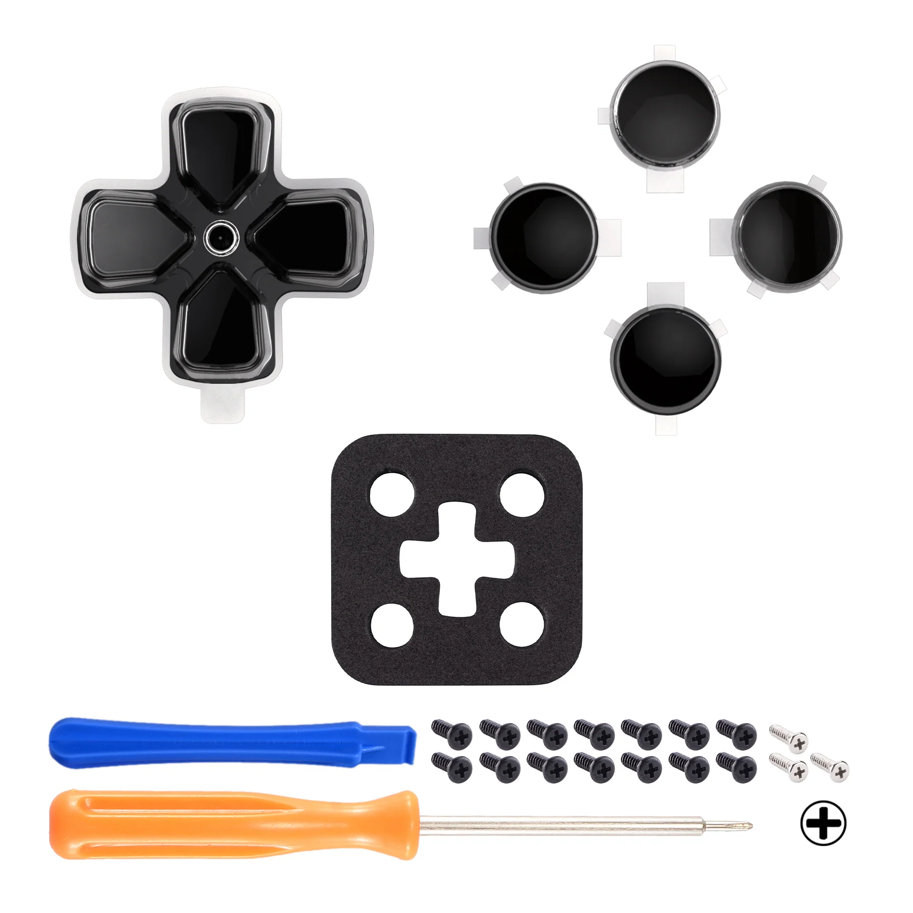 eXtremeRate Replacement No Letter Imprint Two-Tone Dpad Action Buttons for PS5 Controller - Black & Clear - Image 3