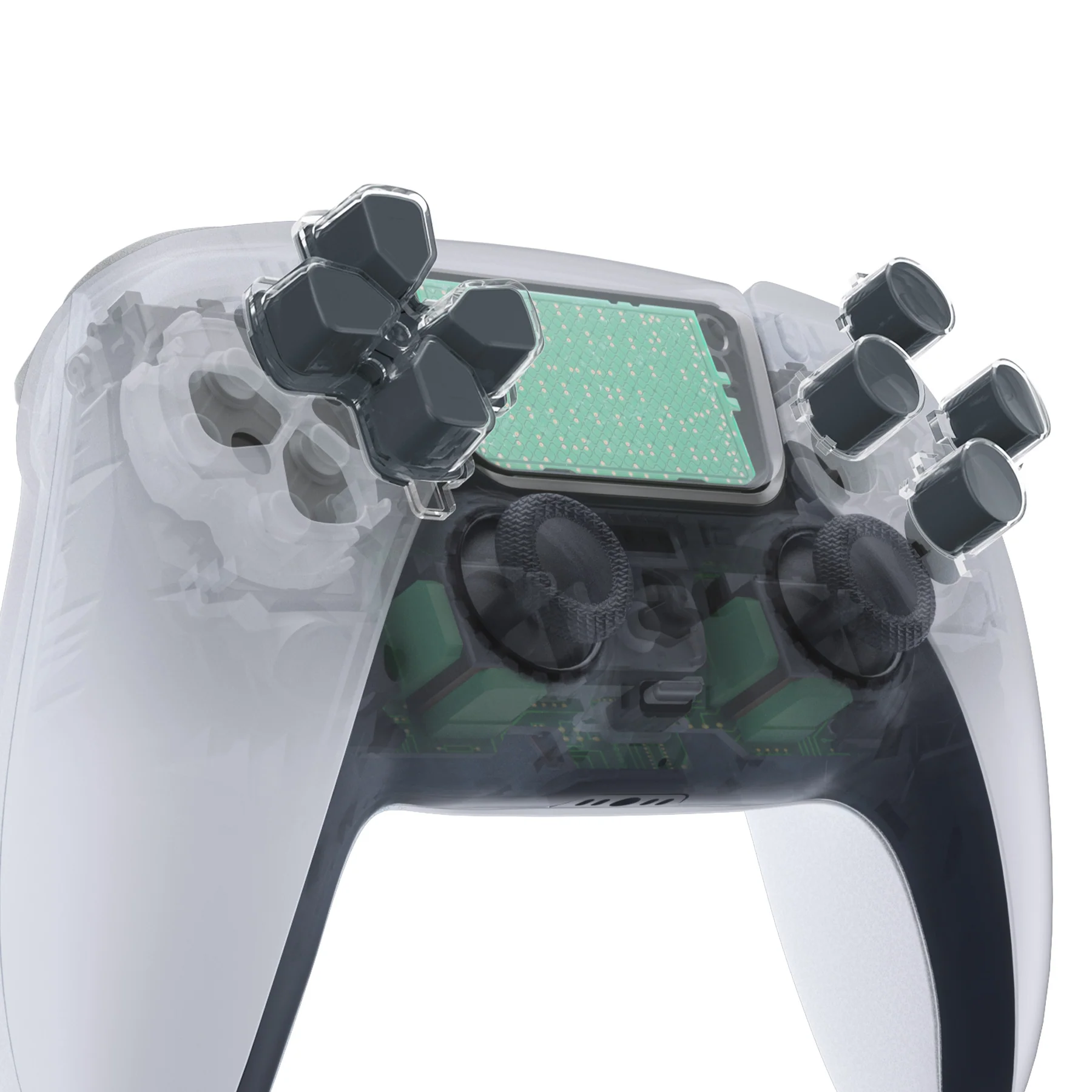 eXtremeRate Replacement No Letter Imprint Two-Tone Dpad Action Buttons for PS5 Controller - Gray & Clear