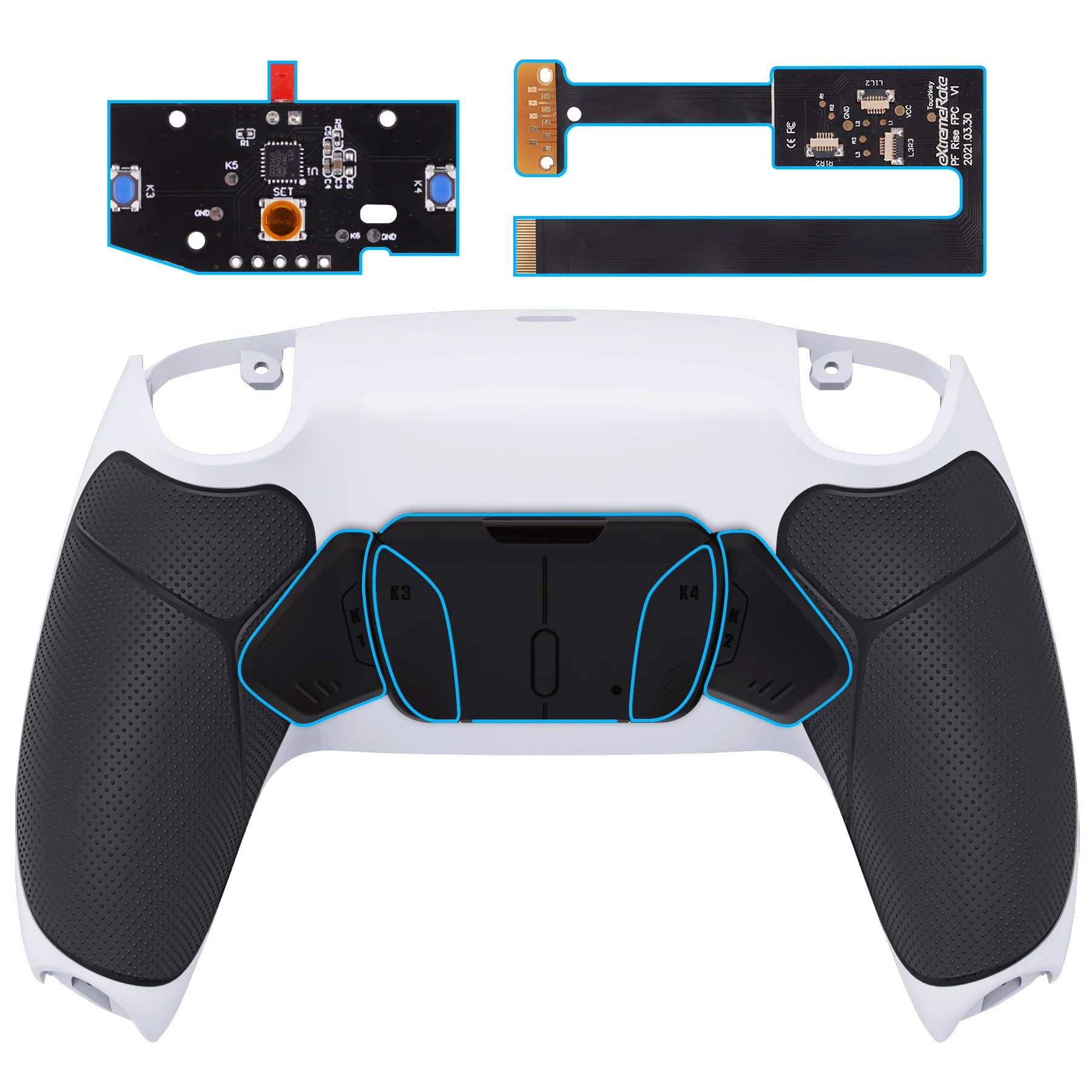 eXtremeRate Remappable RISE4 Remap Kit for PS5 Controller BDM-010/020 - Rubberized Black Grip with Black Back Paddles