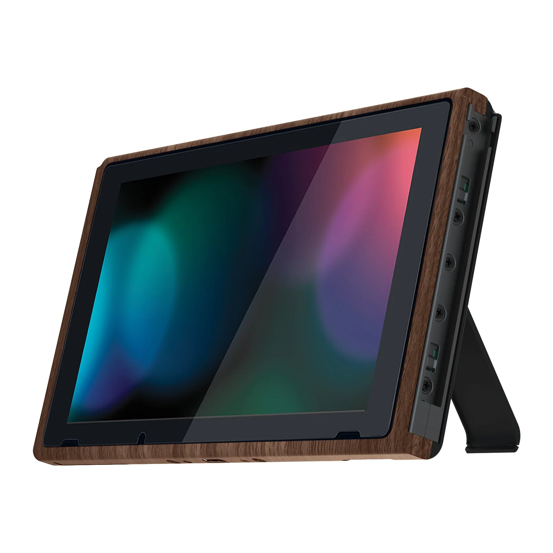 eXtremeRate DIY Replacement Housing Shell Front Frame with Volume Up Down Power Buttons for NS Switch Console - Wood Grain