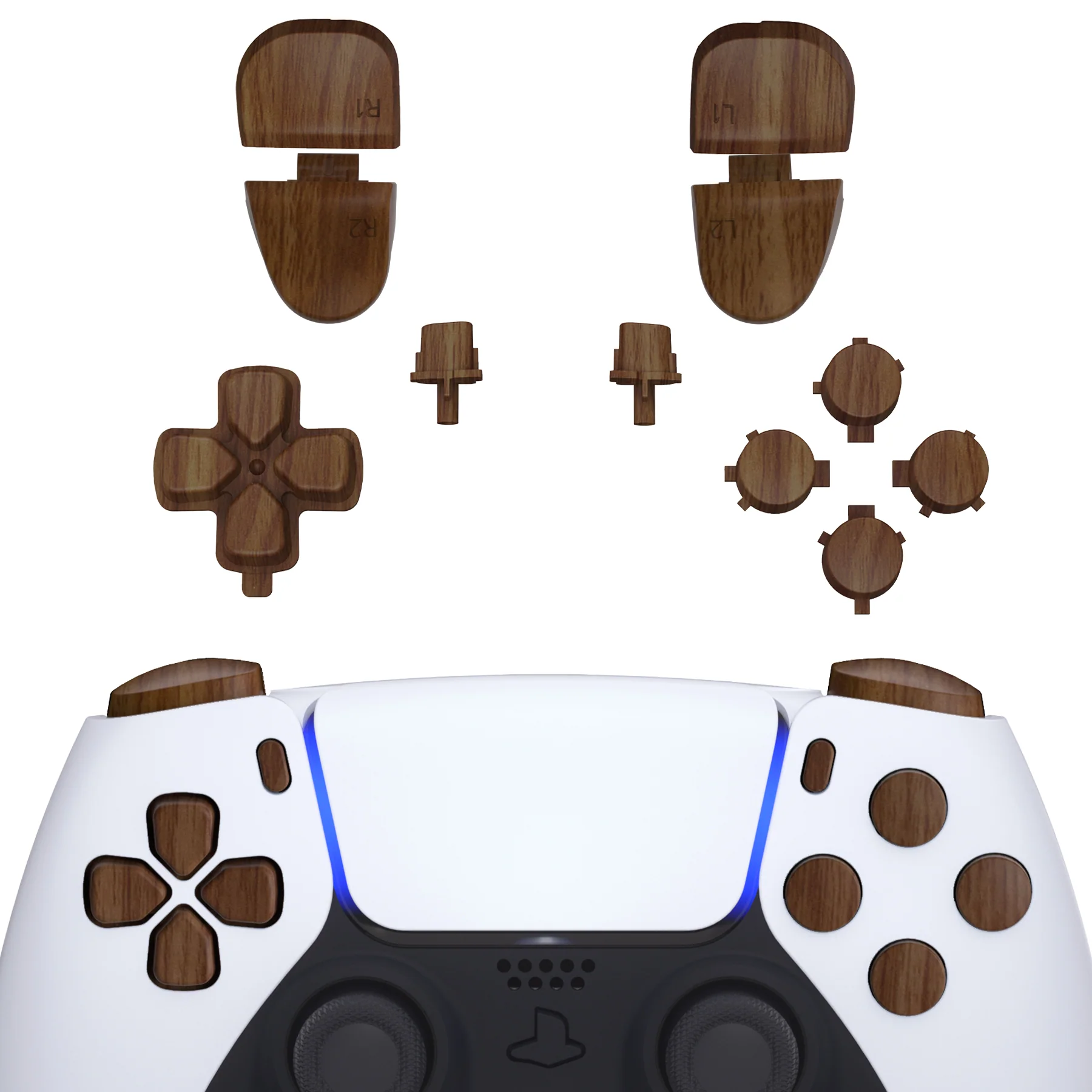eXtremeRate Replacement Full Set Buttons Compatible with PS5 Controller BDM-030/040/050/060 - Wood Grain